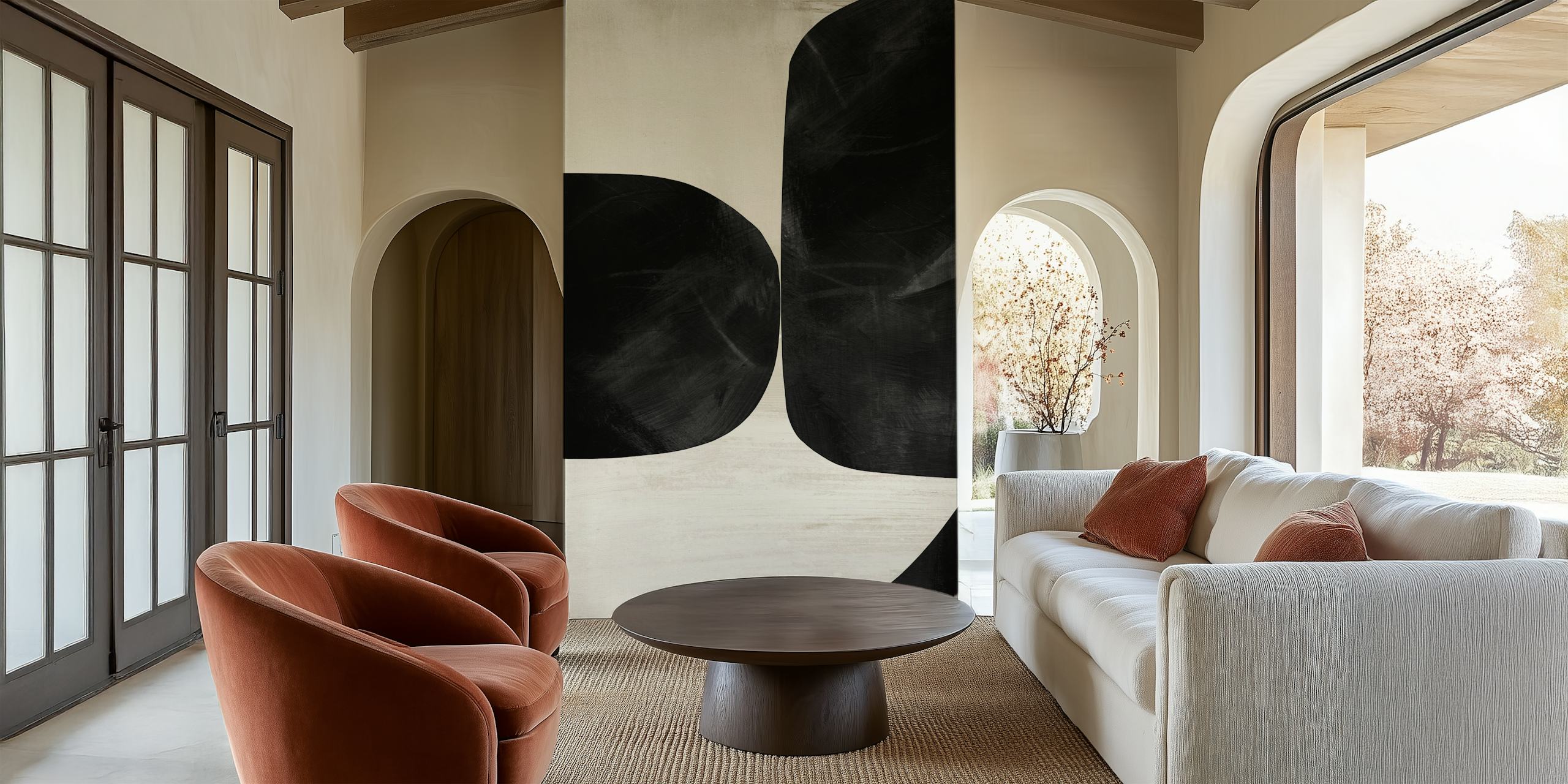 abstrakti mustavalkoinen seinämaalaus Night No2 -designissa