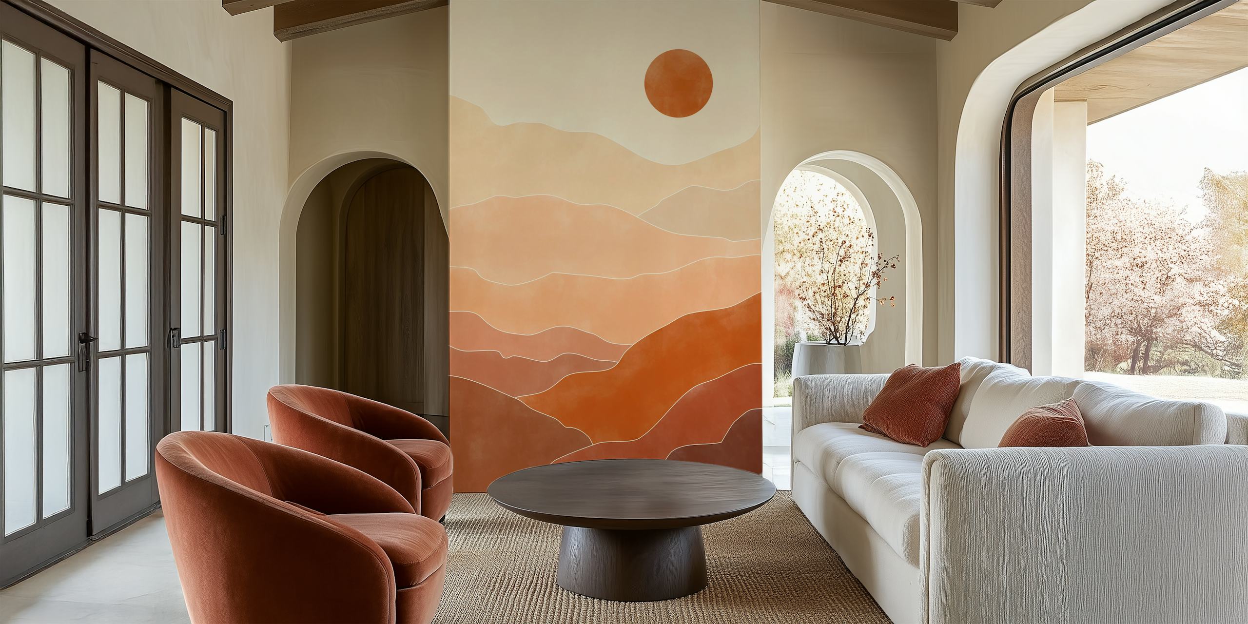 Abstract landscape with smooth terracotta and earthy colors wallpaper