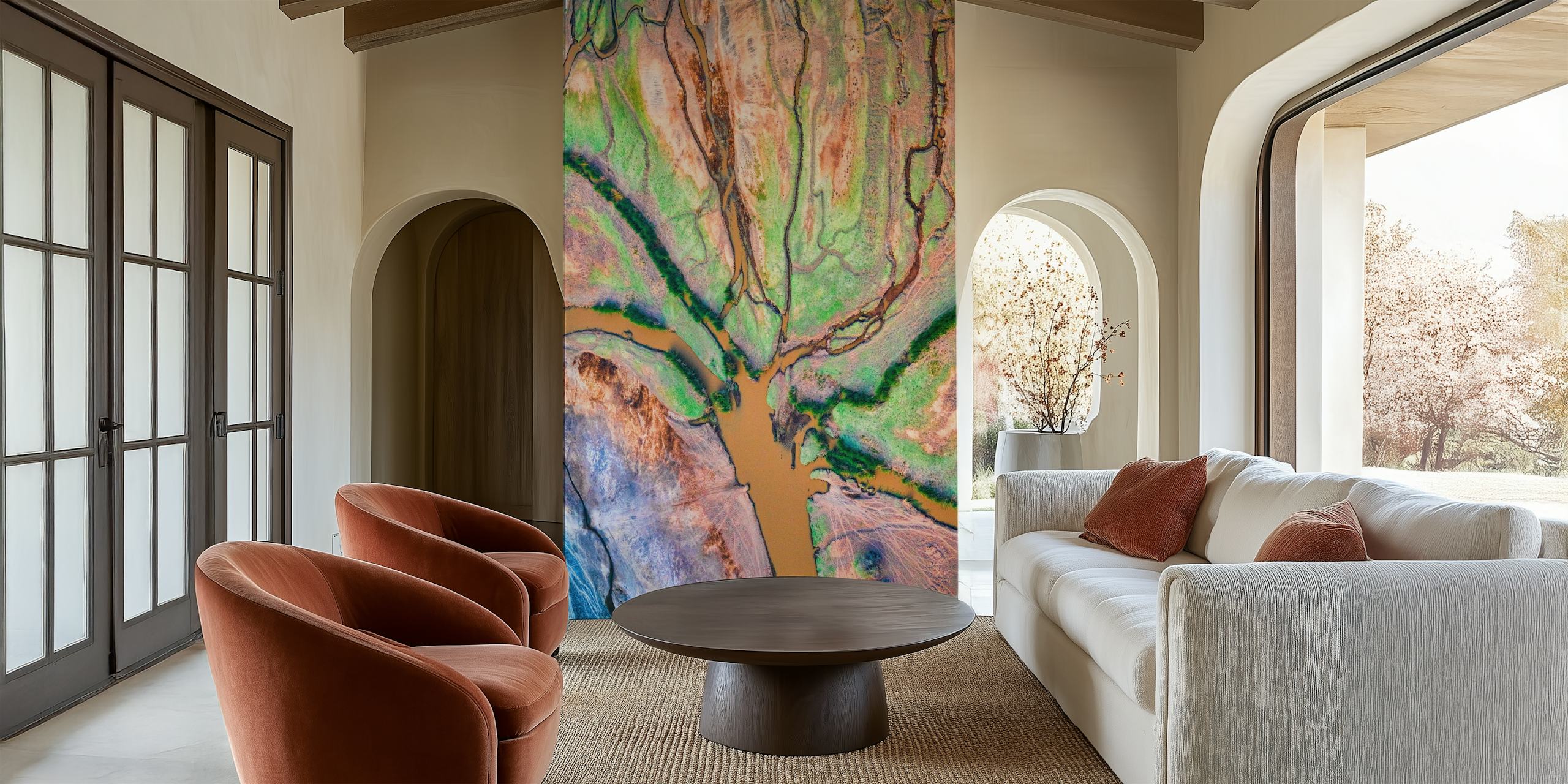 Pogled iz zraka apstraktni zidni mural sa živim nijansama i prirodnim uzorcima