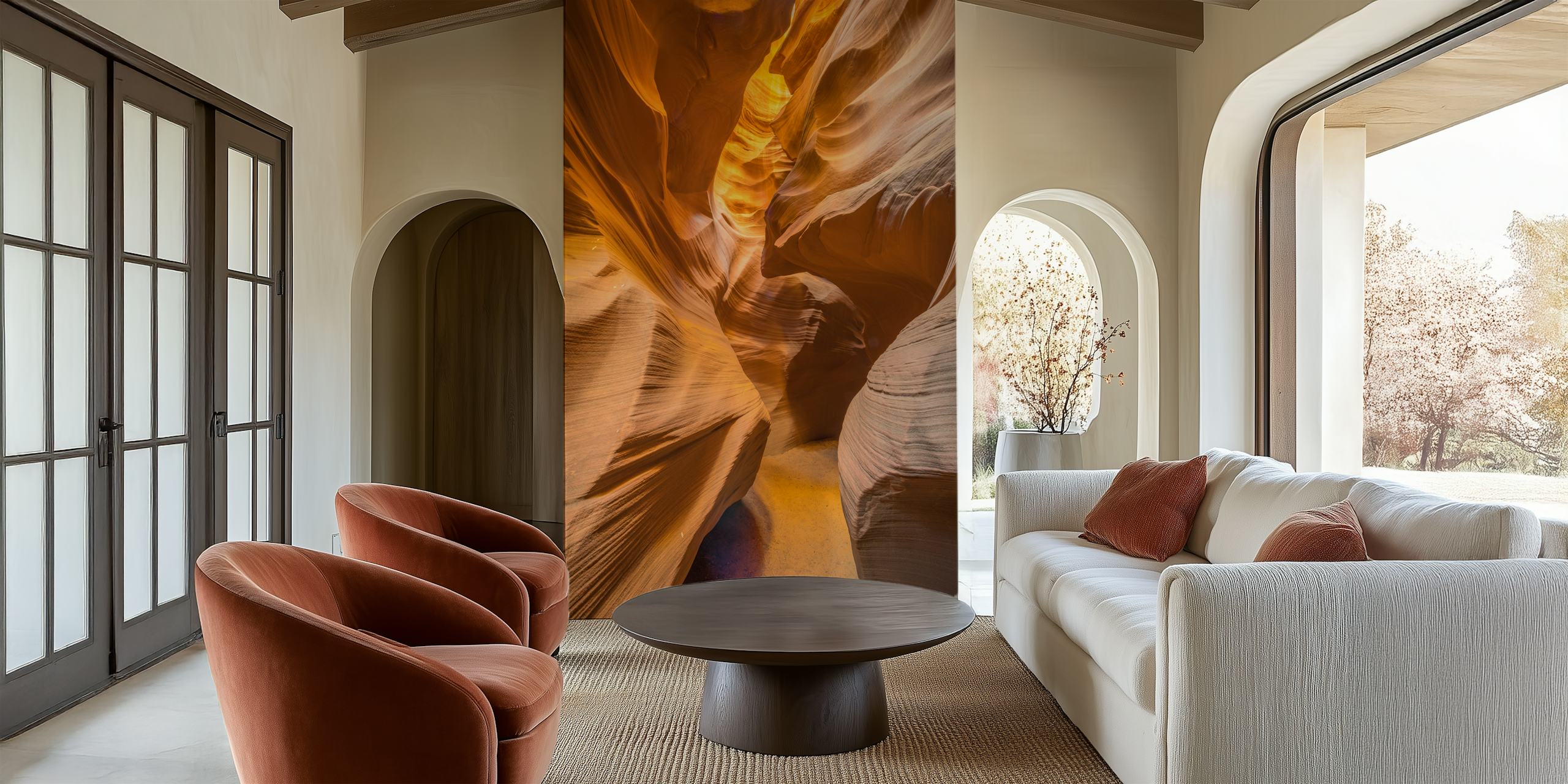 Canyon walls in warm golden tones, abstract textured wallpaper