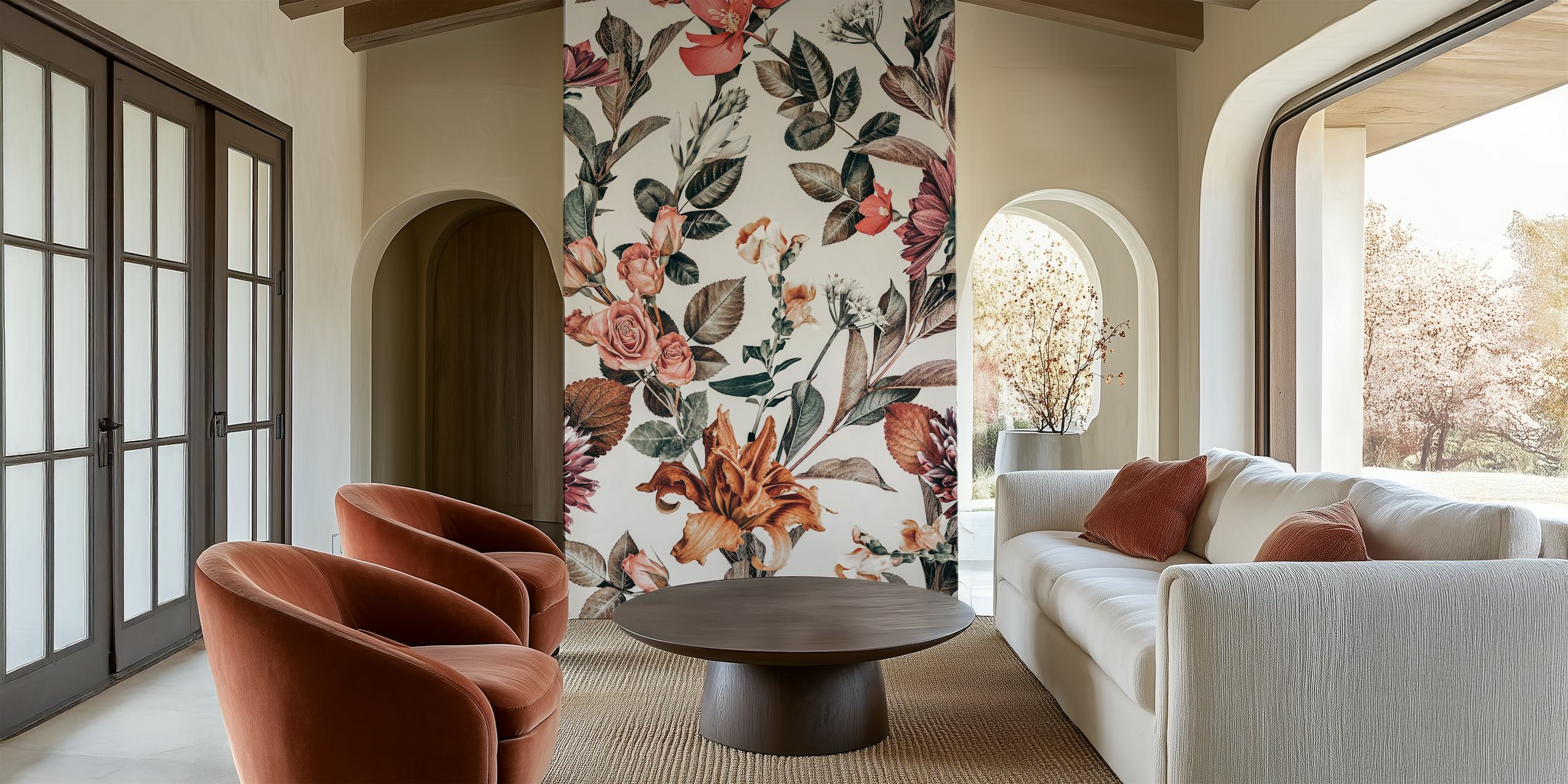 Projekt kwiatowej tapety w ustawieniu pokoju