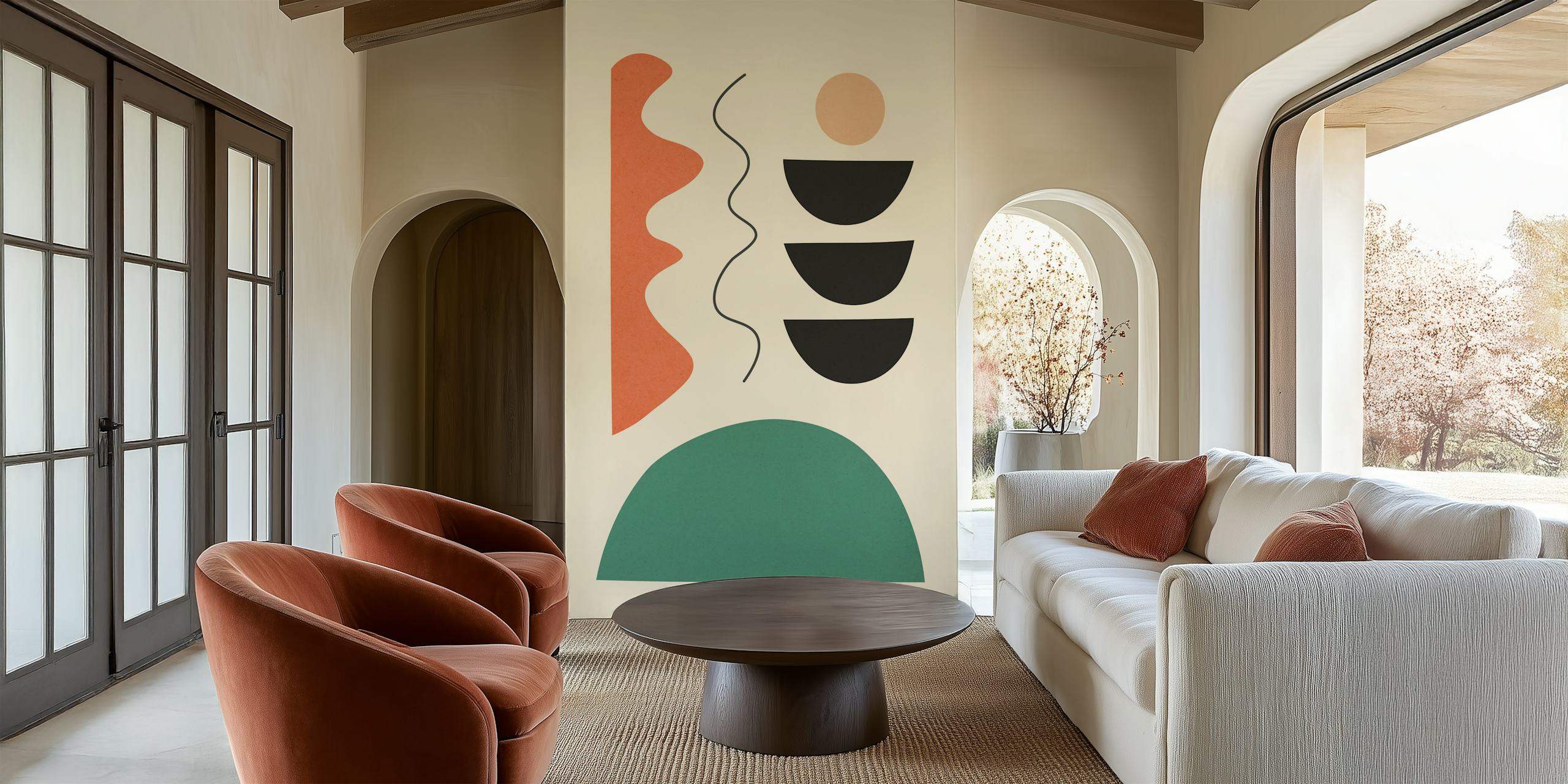 Expressionist circles wallpaper in a room