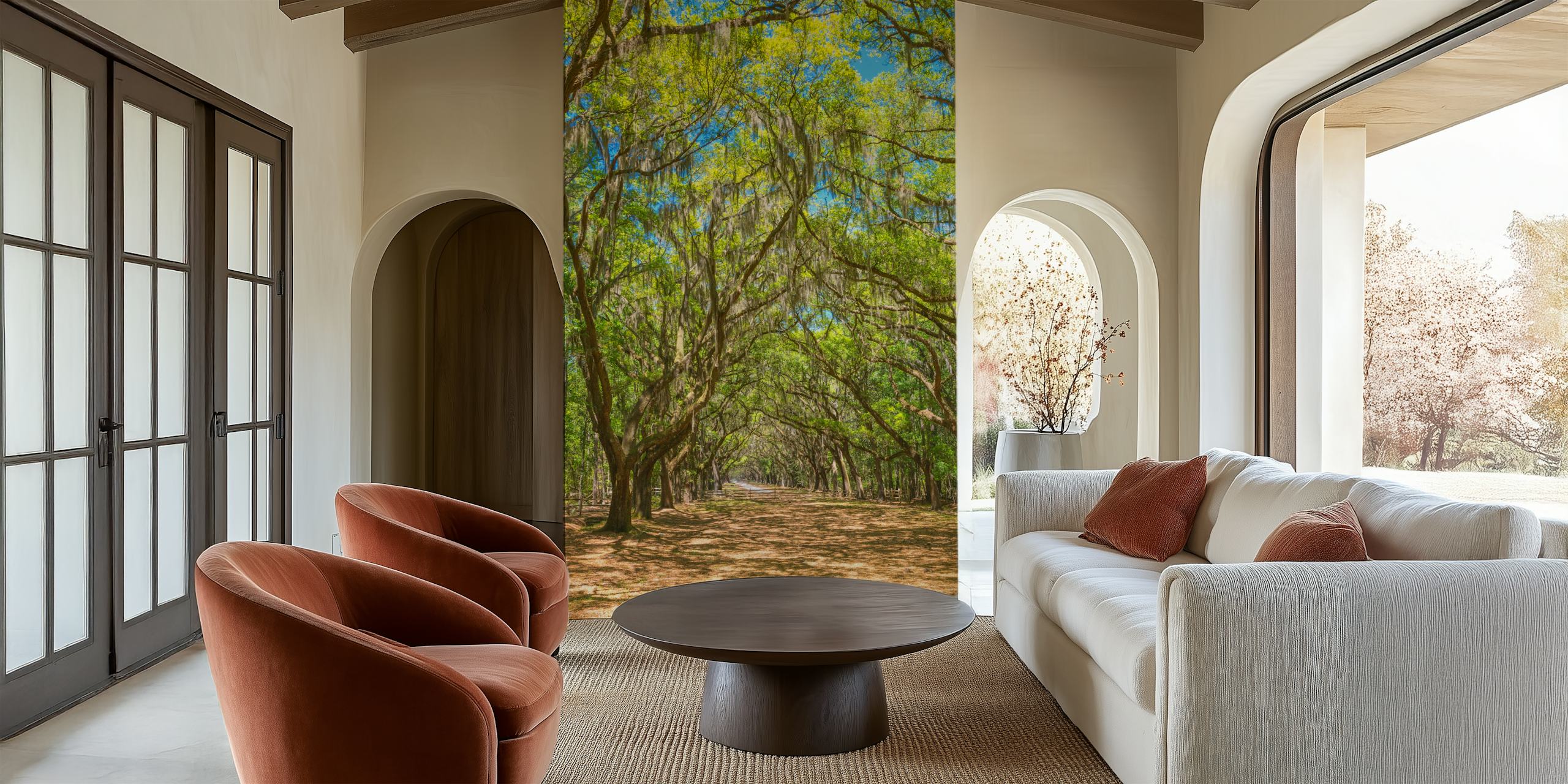 Canopy of old live oak trees tapet