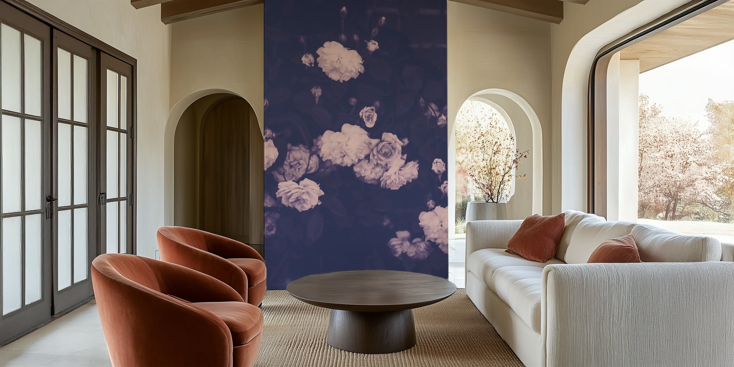 Purple roses on a dark background floral wallpaper