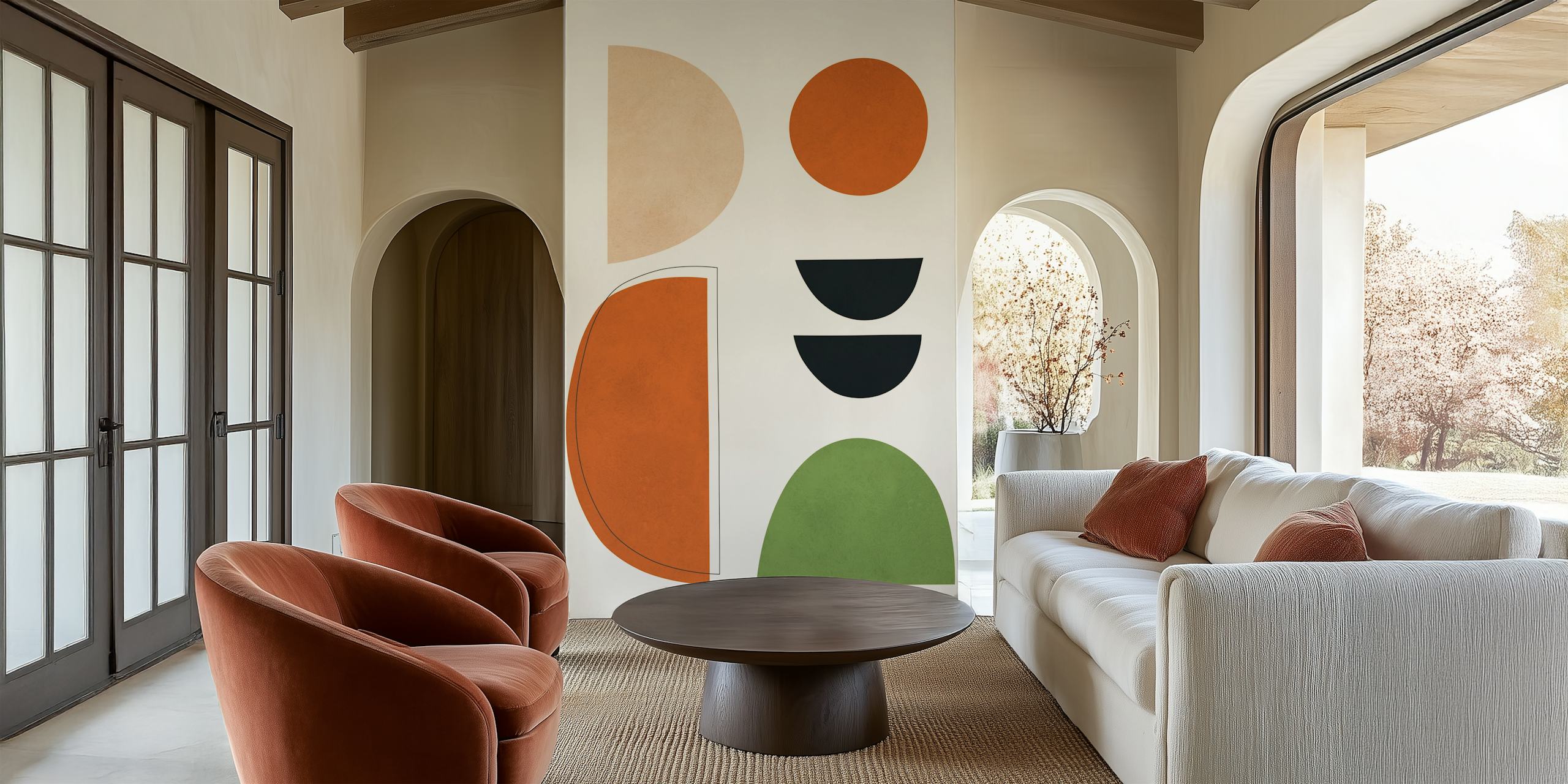 Kleurvolle cirkels en semicircles behangontwerp