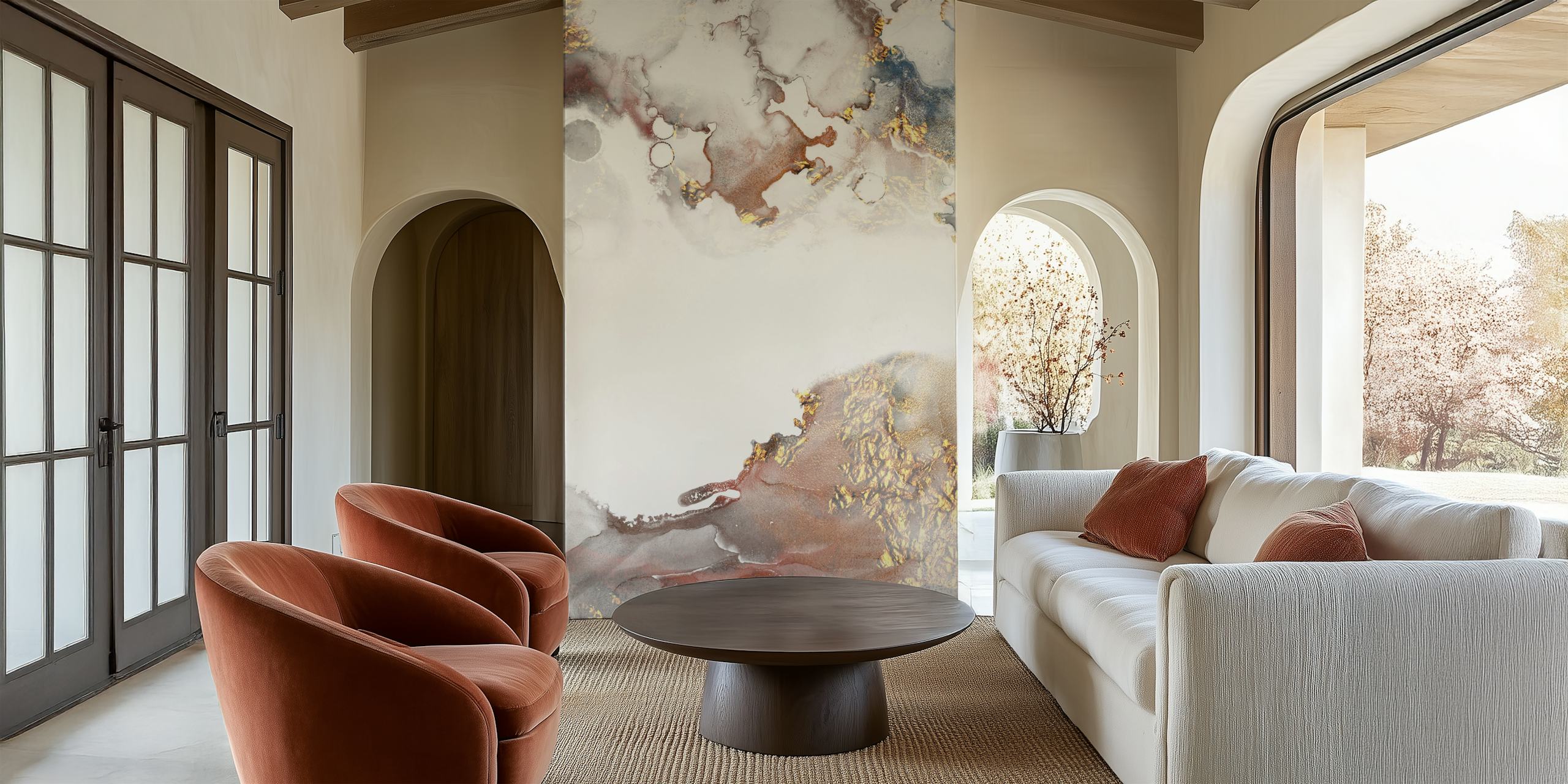 Copper blue ink wallpaper in a room