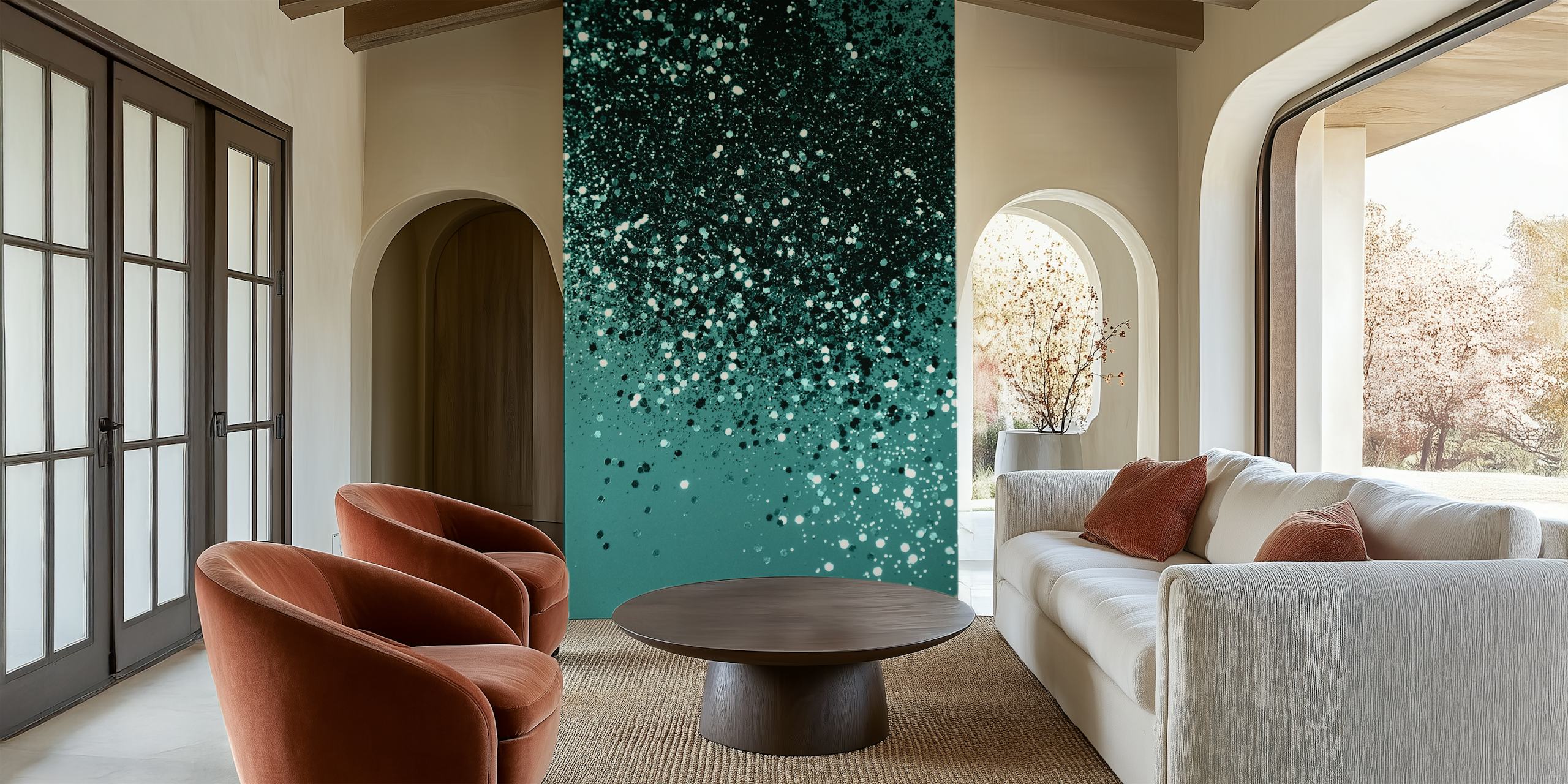 Teal ocean glitter wallpaper with sparkling teal and black elements