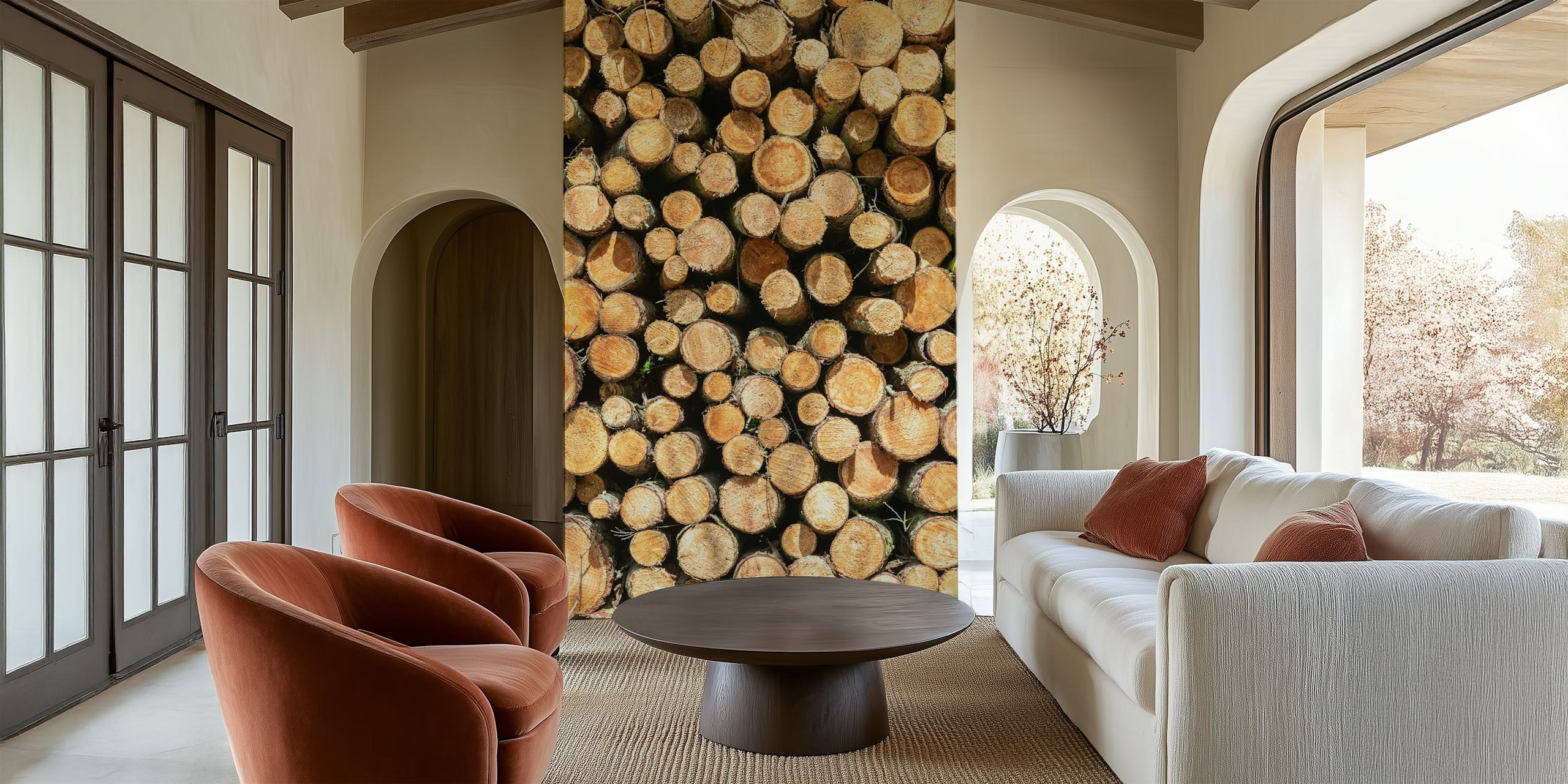 Overhead view of tree logs wall mural Springtime Trees