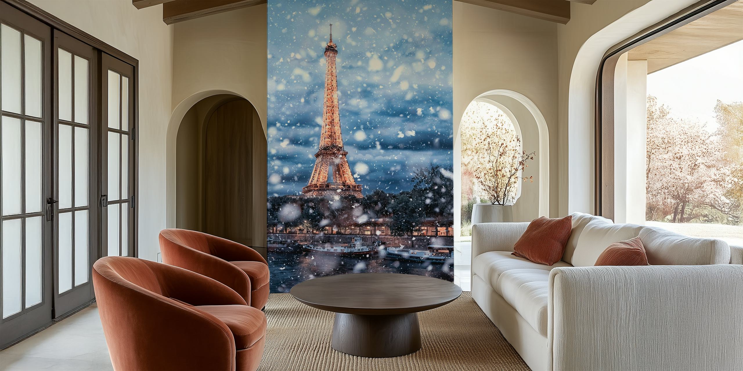 Snowing In Paris tapetti Eiffel-tornilla