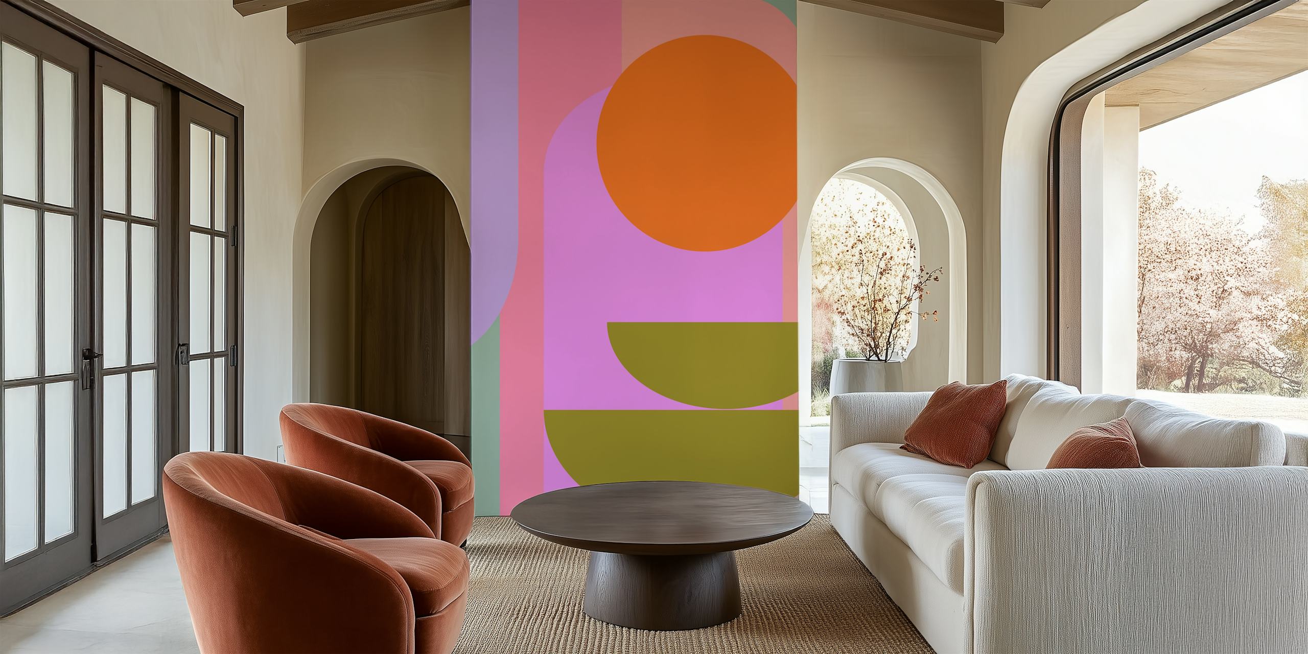 Retro modern geometric wallpaper in a room