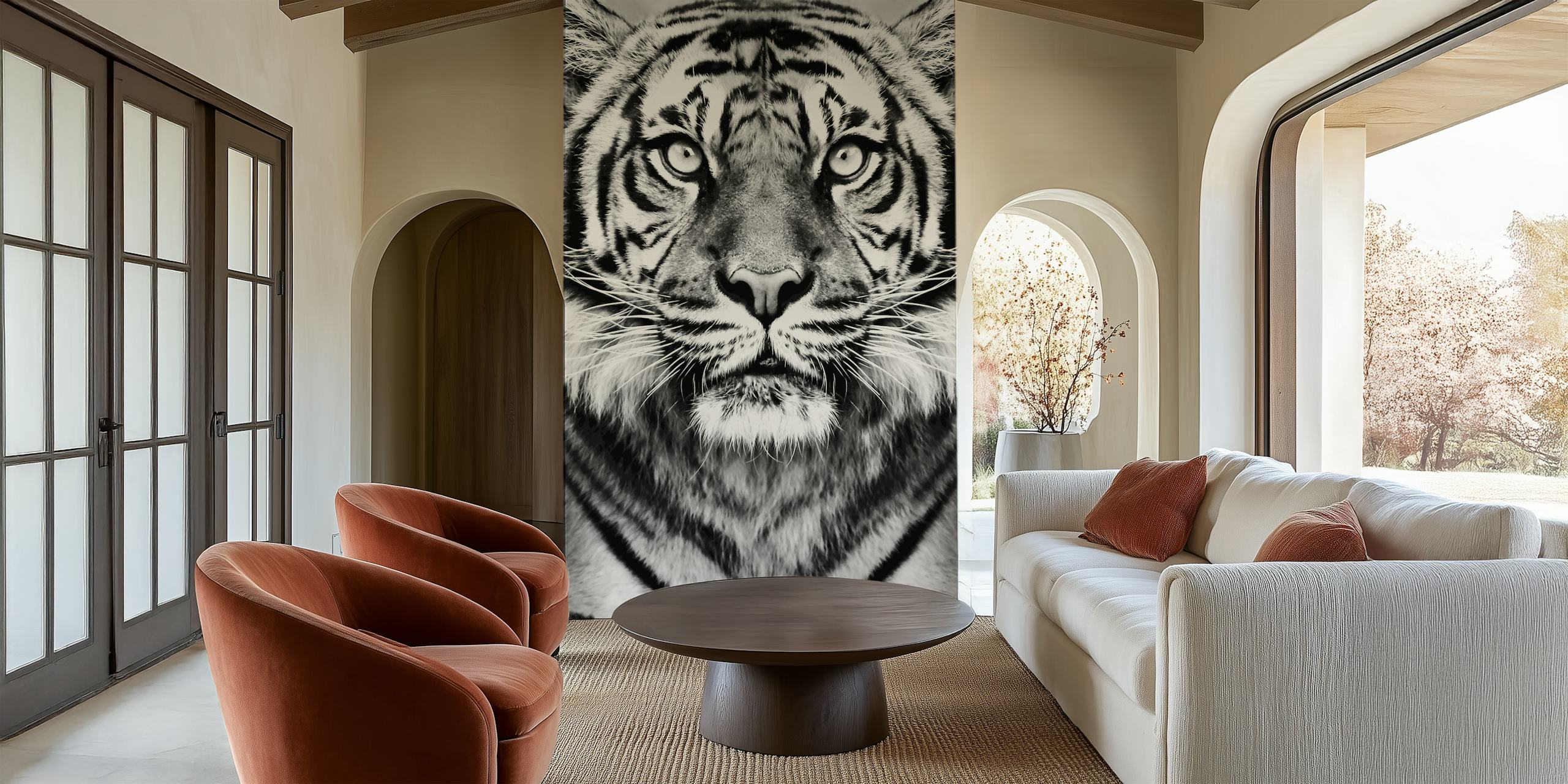 Tiger face in black and white wallpaper