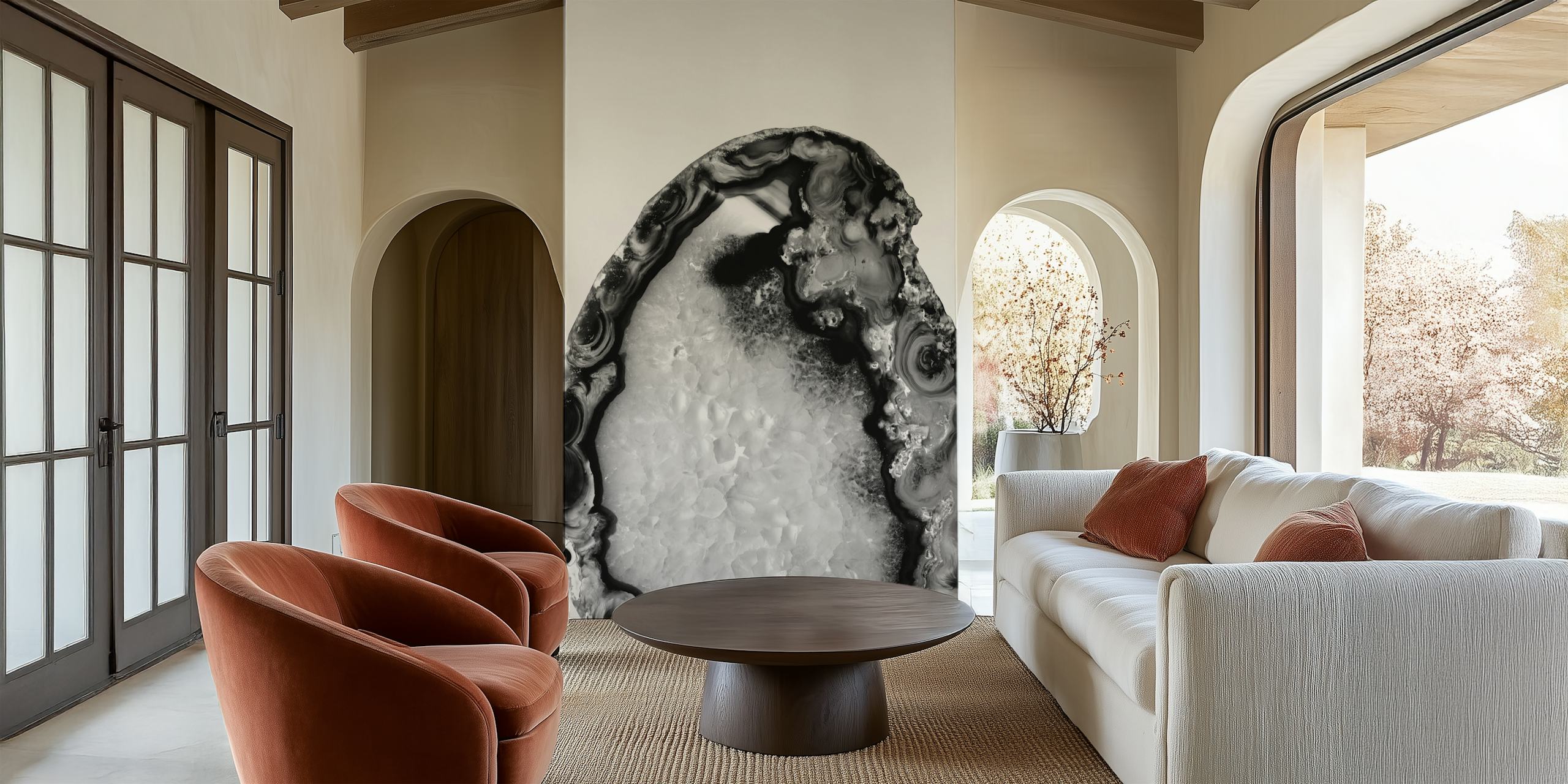 Papel de parede Gray Black White Agate em um quarto