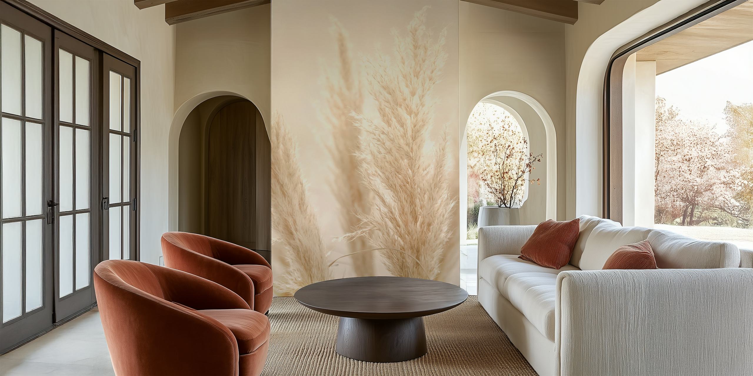 Pampas grass in soft beige tones wall mural