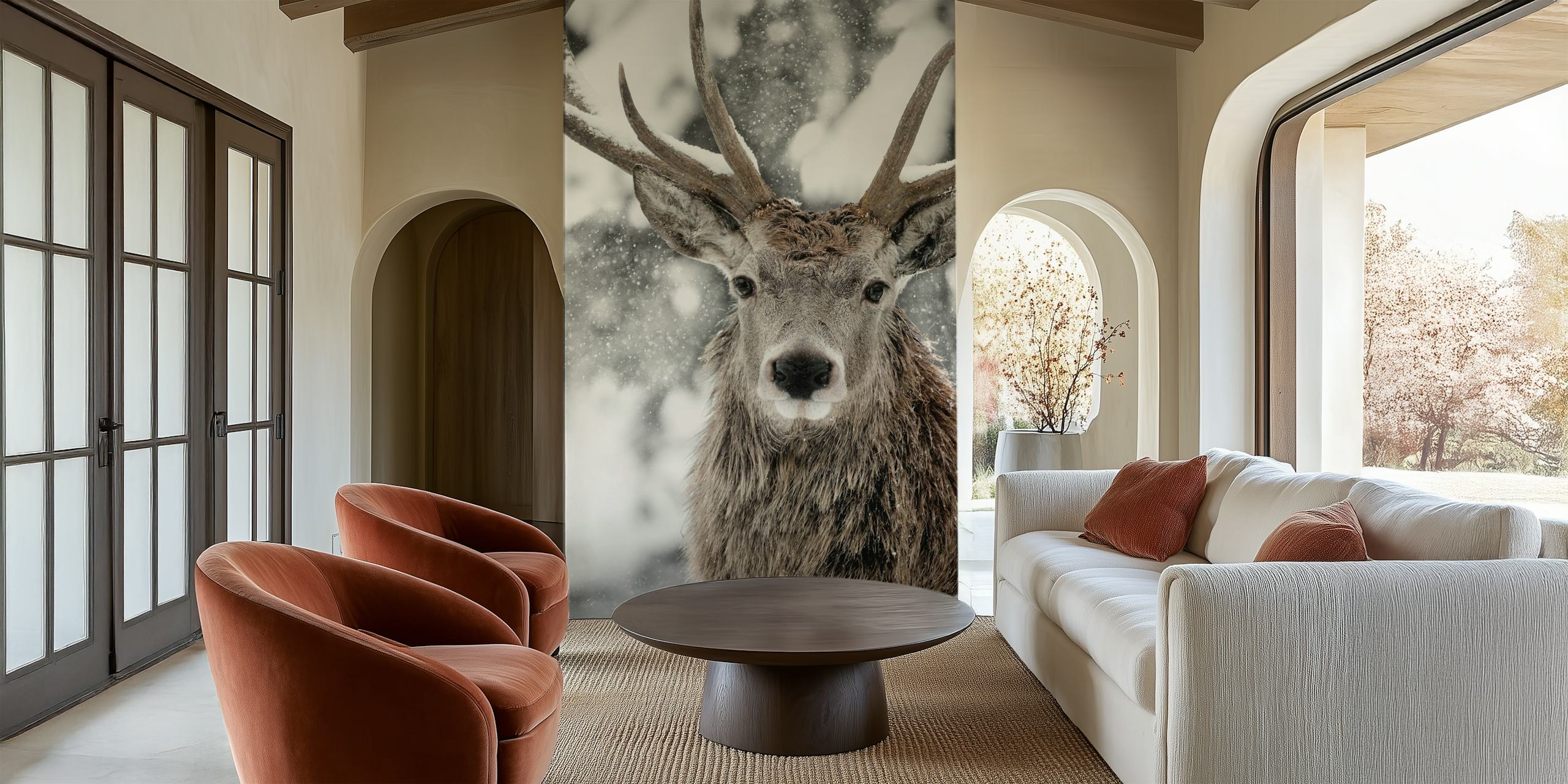 Majestic stag wallpaper in interior setting