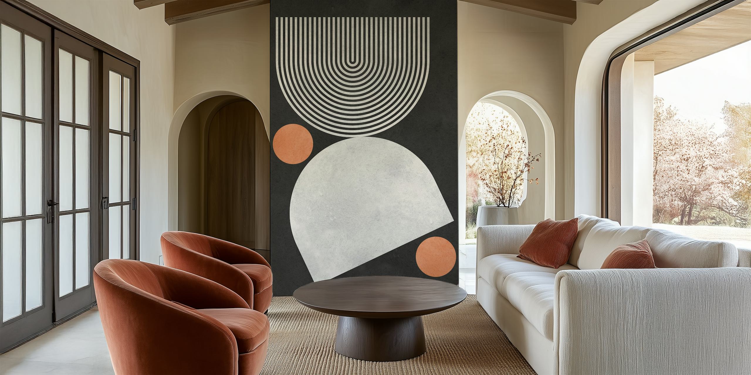 Black and white dotted and striped shapes wallpaper