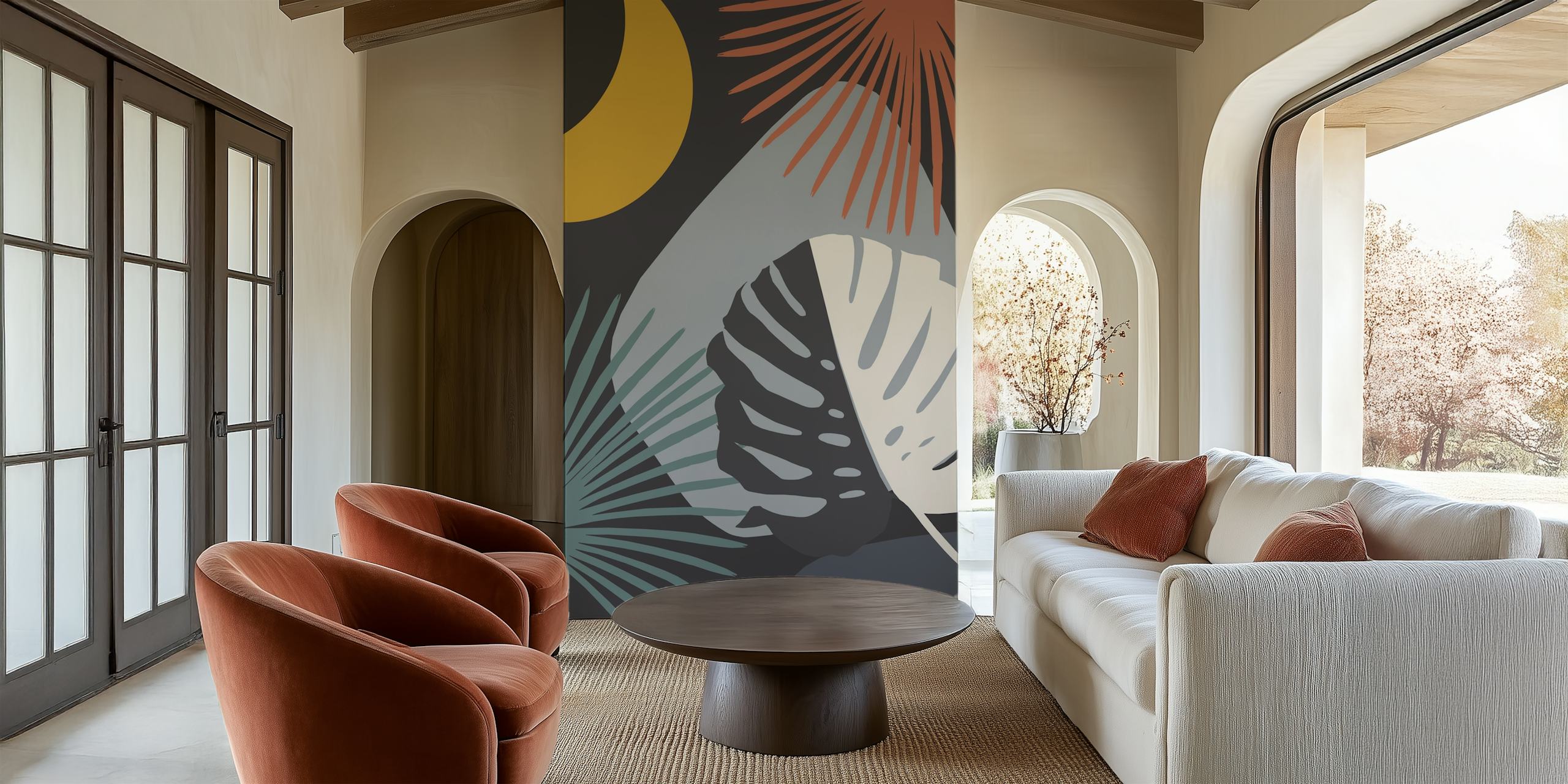 Papel tapiz Minimal Yin Yang Monstera en una habitación