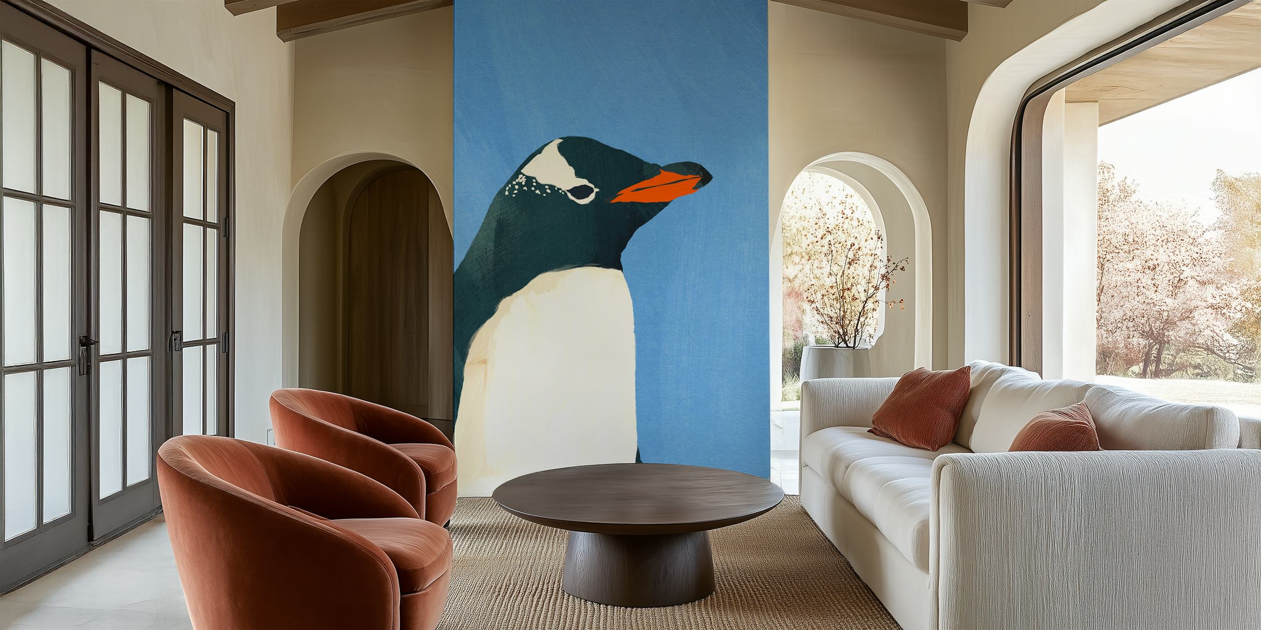 Diseño de papel tapiz Penguin en una habitación