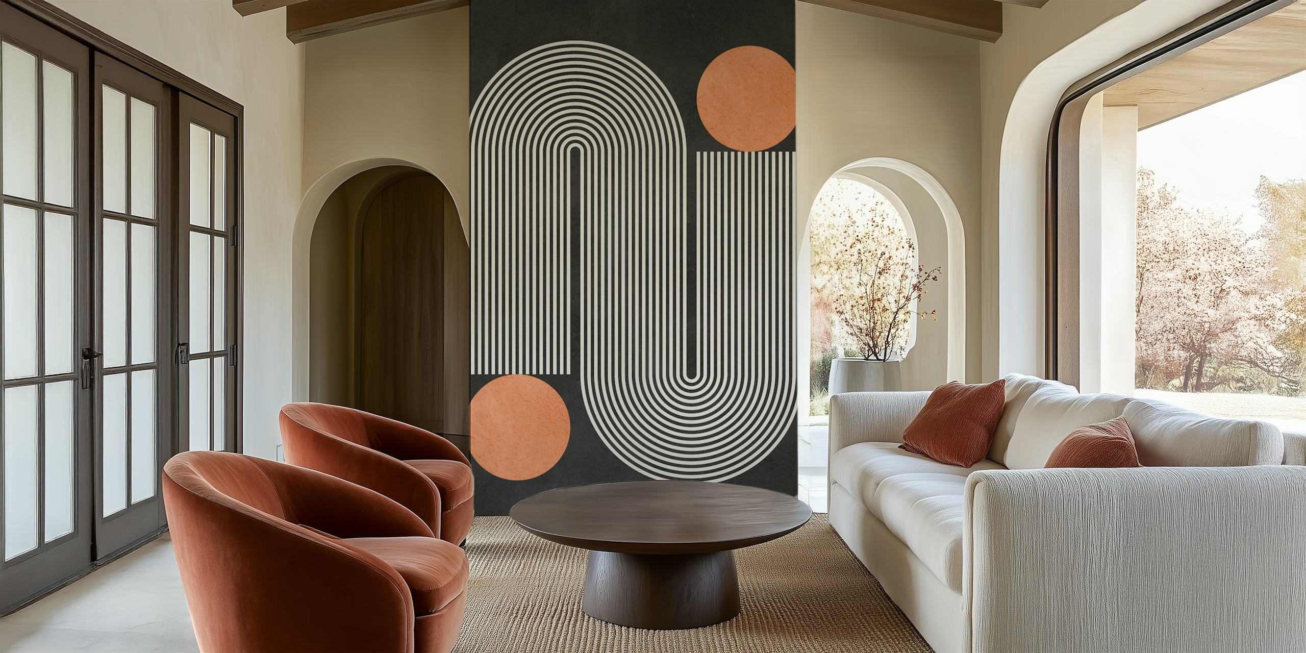 Tapetdesign mit weißen Linien und Kreisen