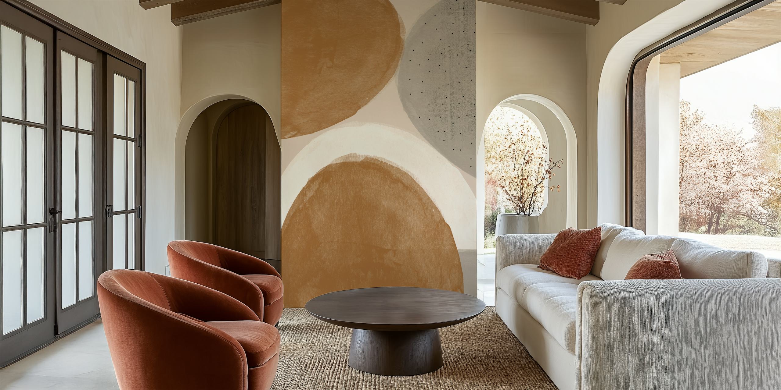 Abstract earthy tones shapes in brown and gray wallpaper