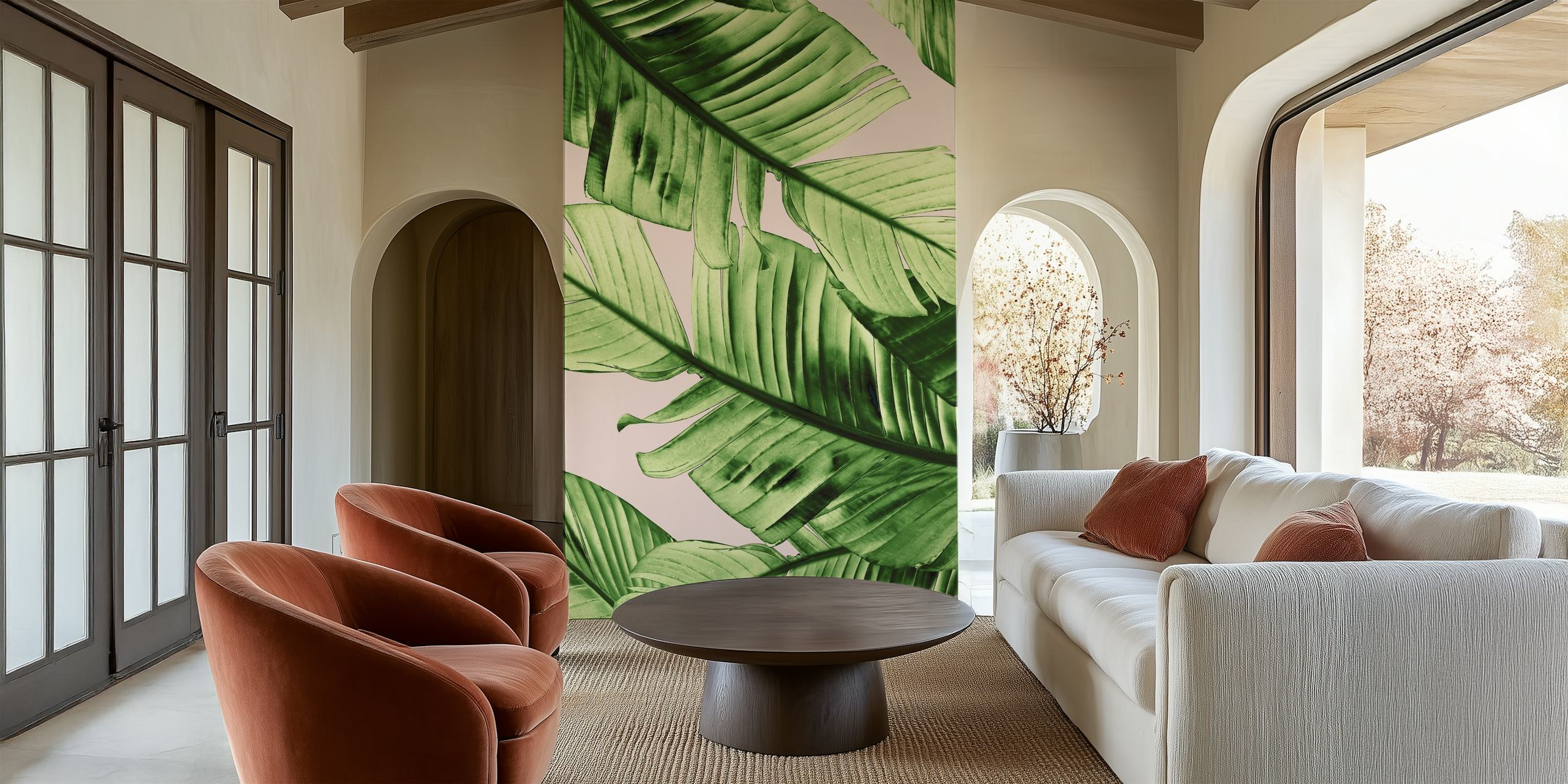 Ταπετσαρία Blush Banana Leaves σε ένα δωμάτιο