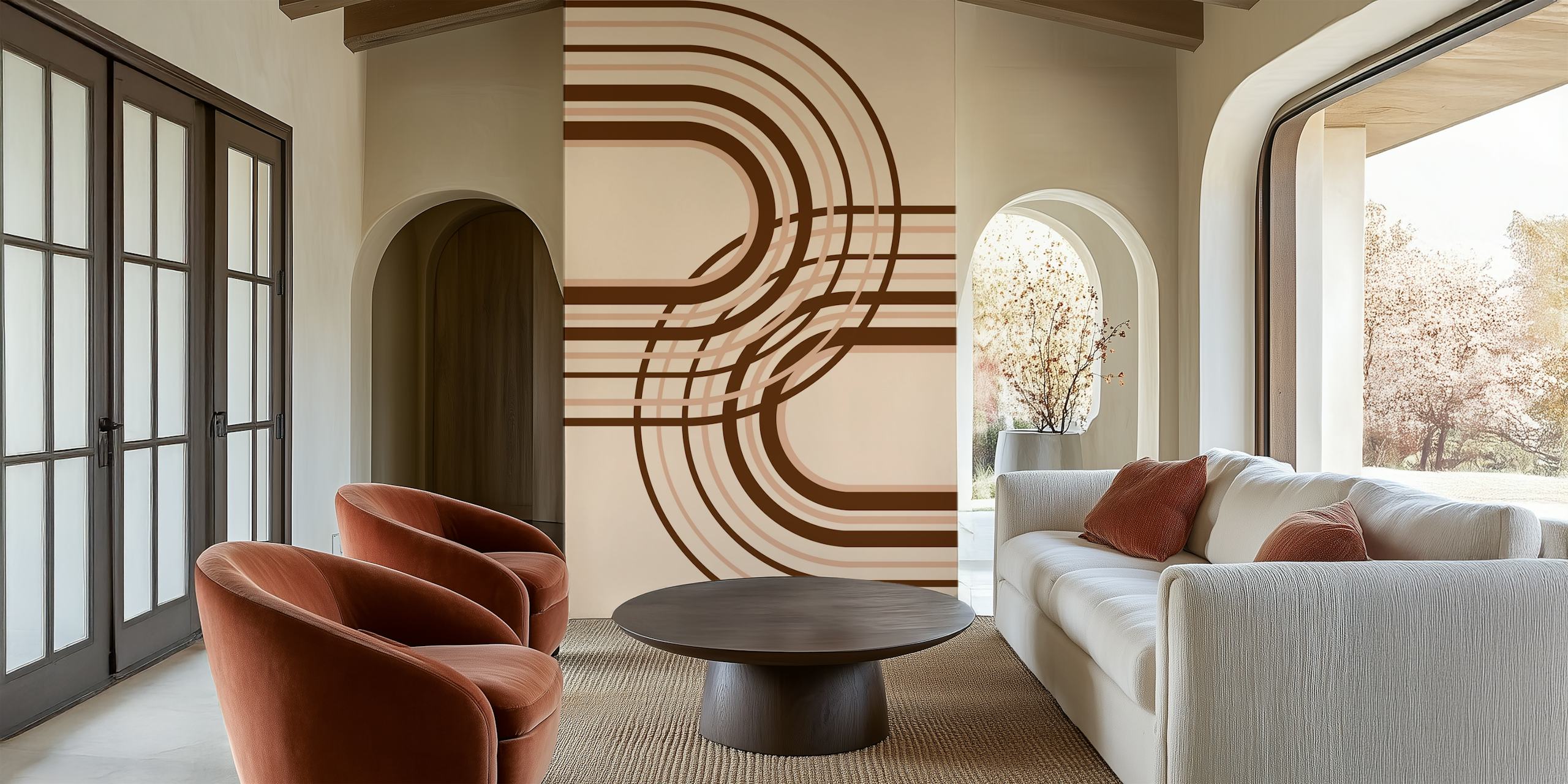 Abstract rainbow arches in earthy tones wall mural