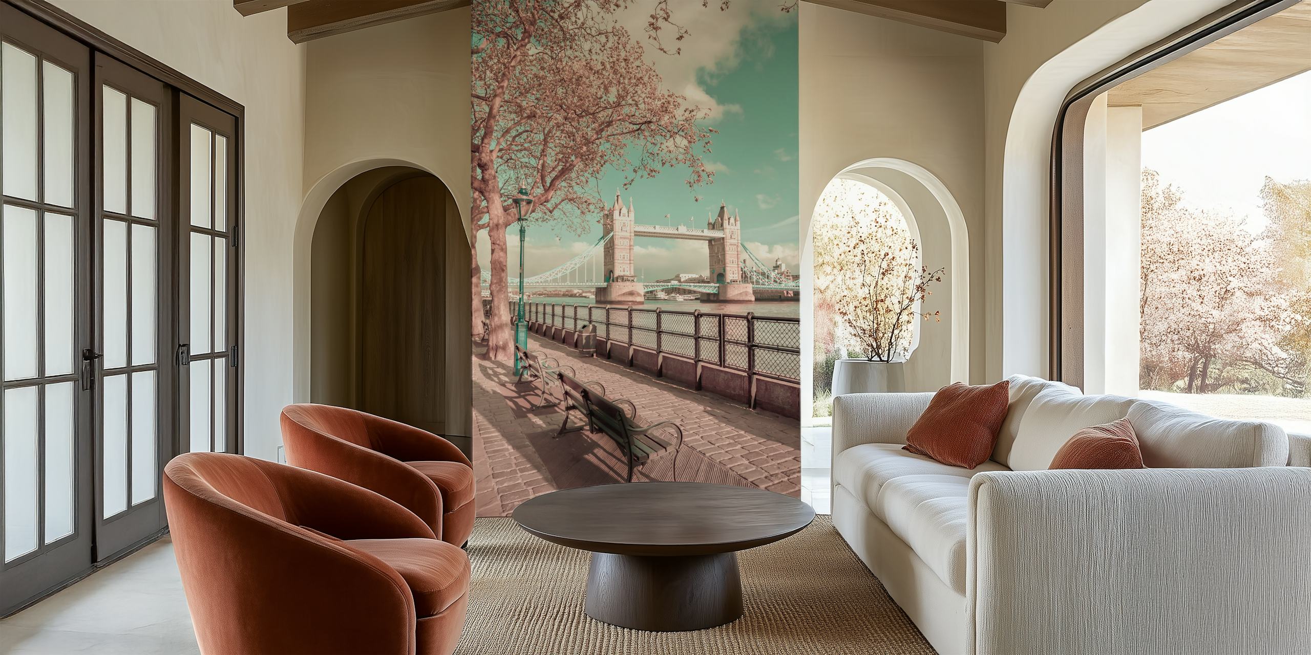 London Tower Bridge vintage wallpaper in a room