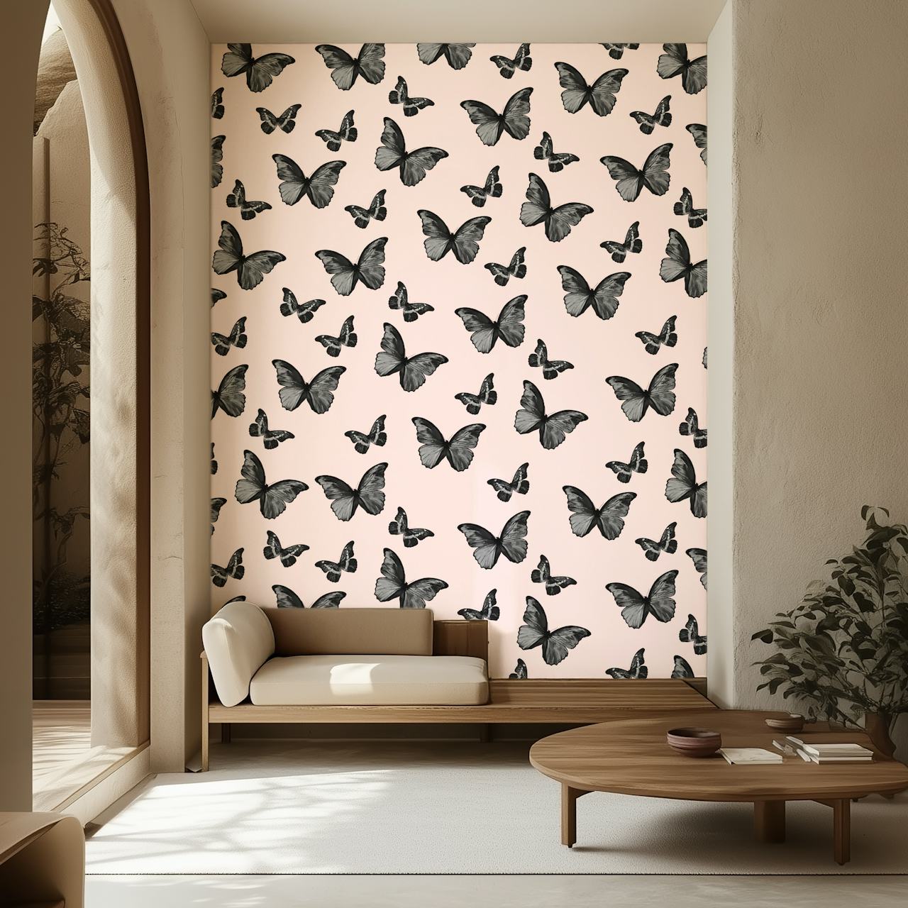 Black Blush Butterfly Glam Tapetenmuster