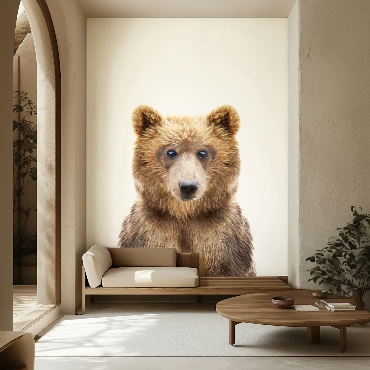 Cute baby bear portrait, brown tones, animal wallpaper