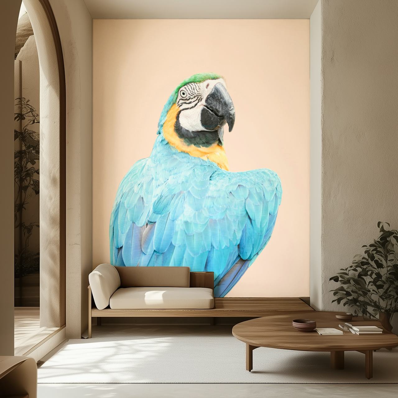 Papel de parede de arara azul em um quarto elegante