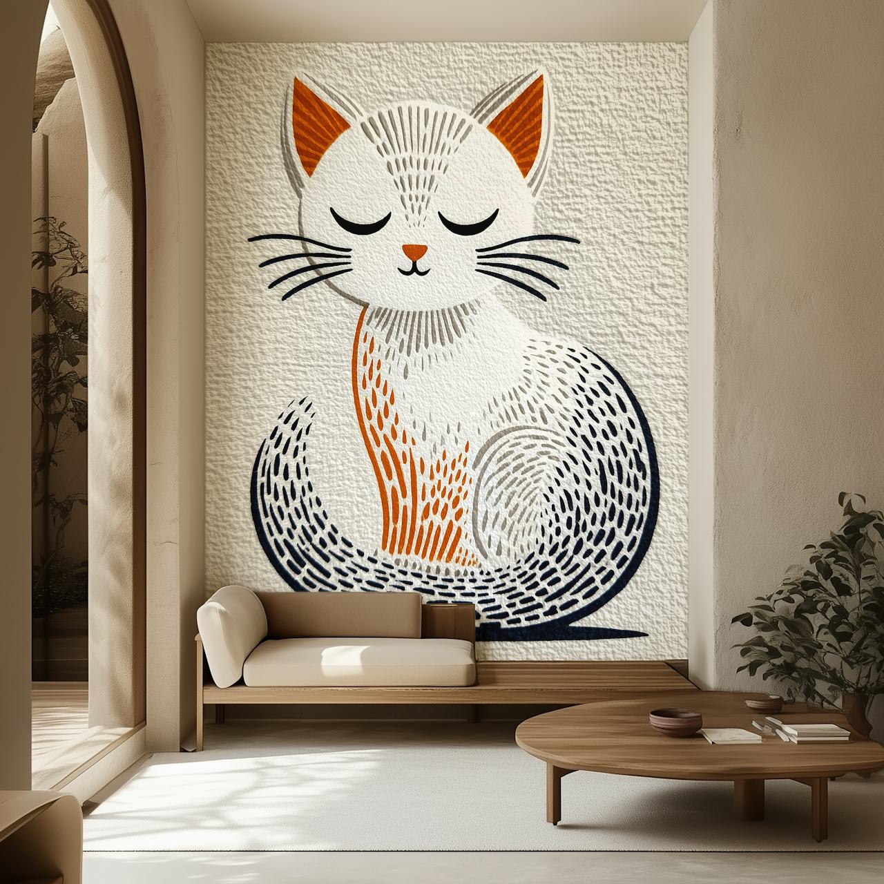 Zen Cat Artwork behang getoond in een kamer