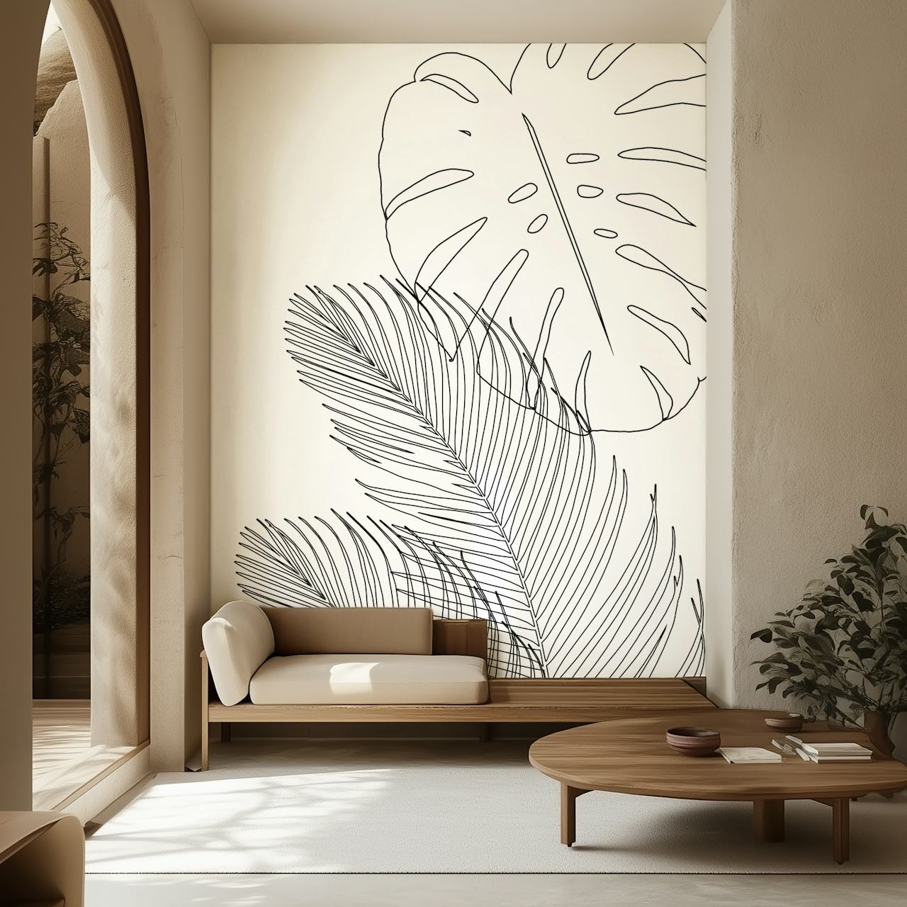 Monstera Palm Leaves Finesse 2 wall mural with line art