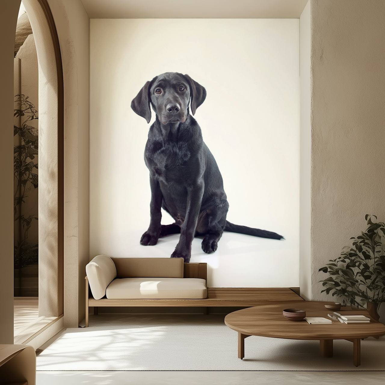 Black Labrador dog sitting on white background wallpaper
