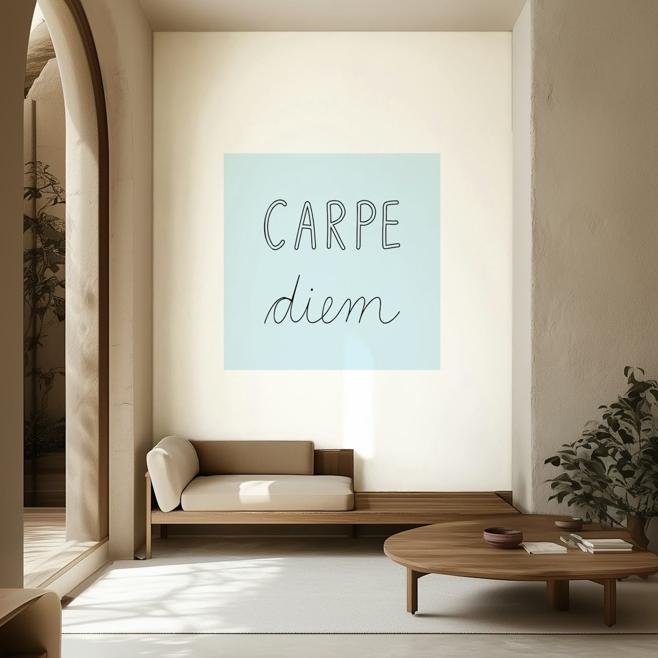 Light blue wallpaper with handwritten 'Carpe Diem' text