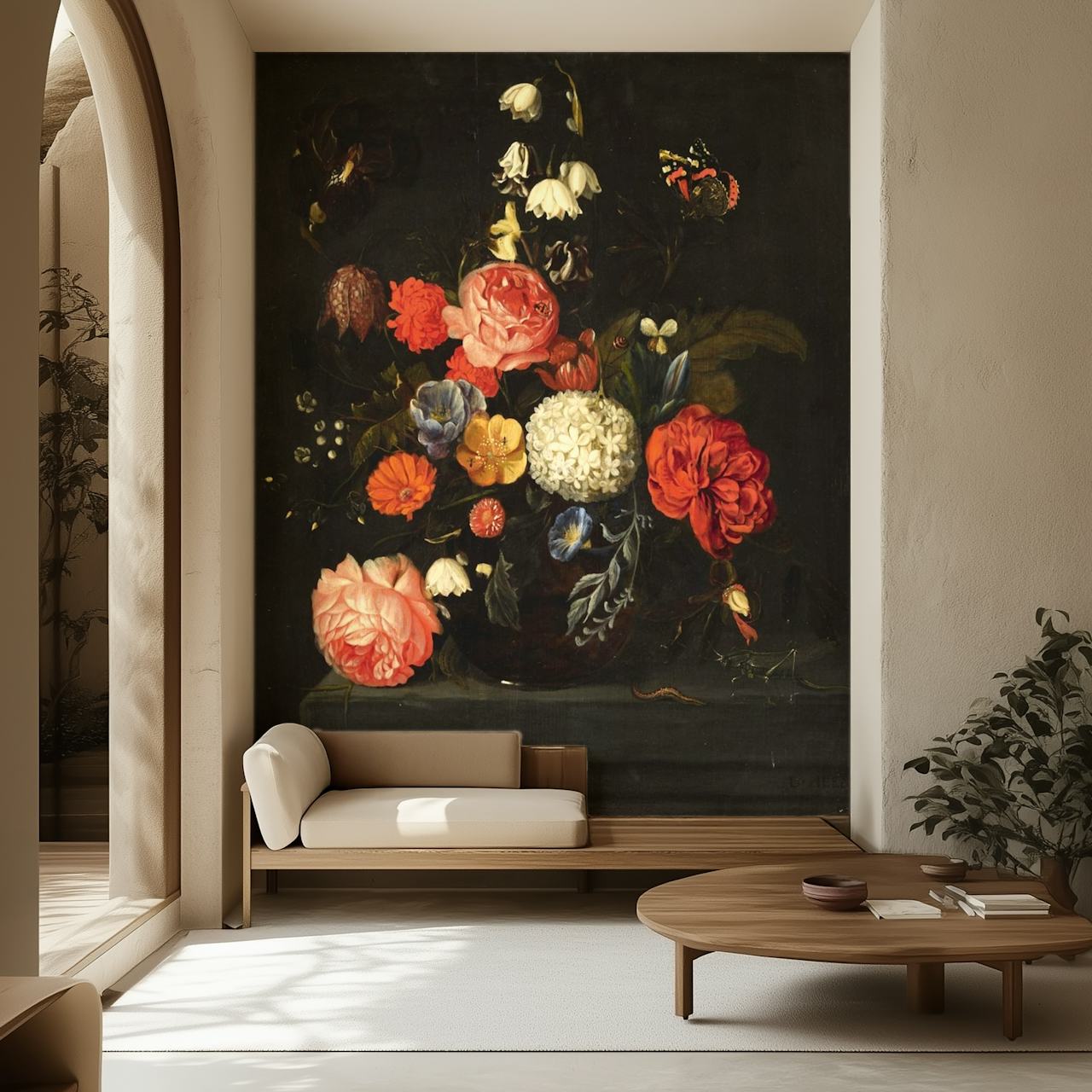 Vintage floral design with colorful roses and flowers on a dark background wallpaper
