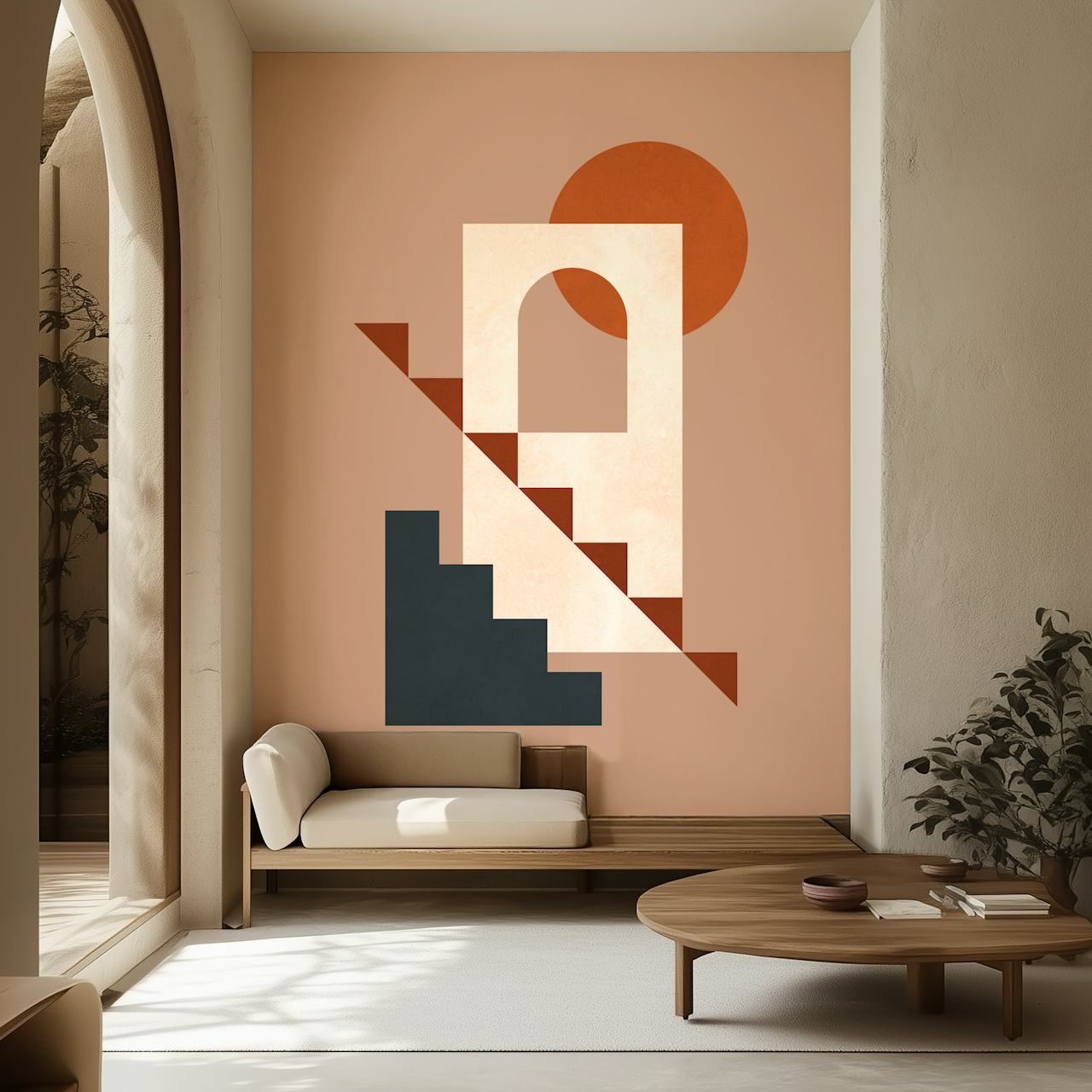 Geometric shapes in brown, beige, and black wallpaper