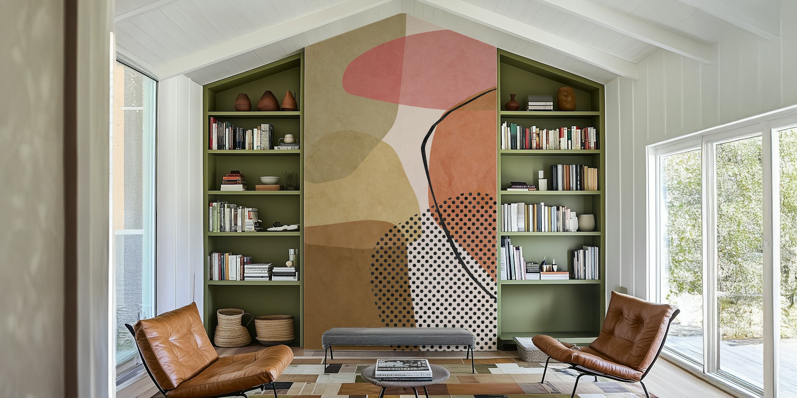 Overlapping Parts wallpaper displayed in a room