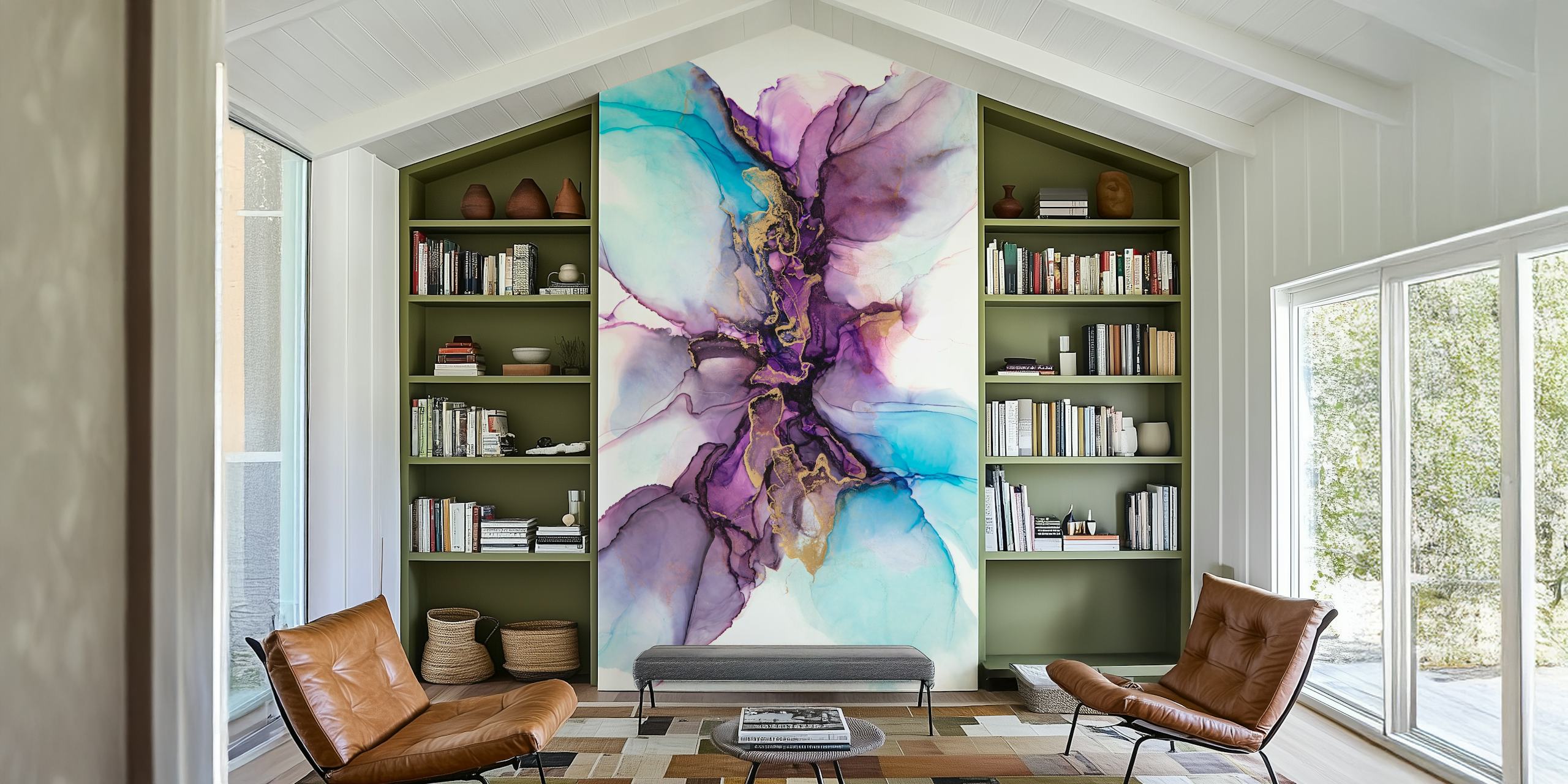 Water Lilie Ink tapet i ett stiligt rum