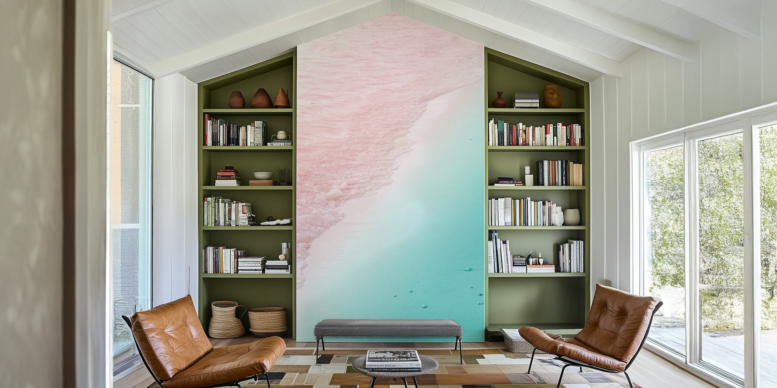 Pink and blue ocean waves abstract wallpaper