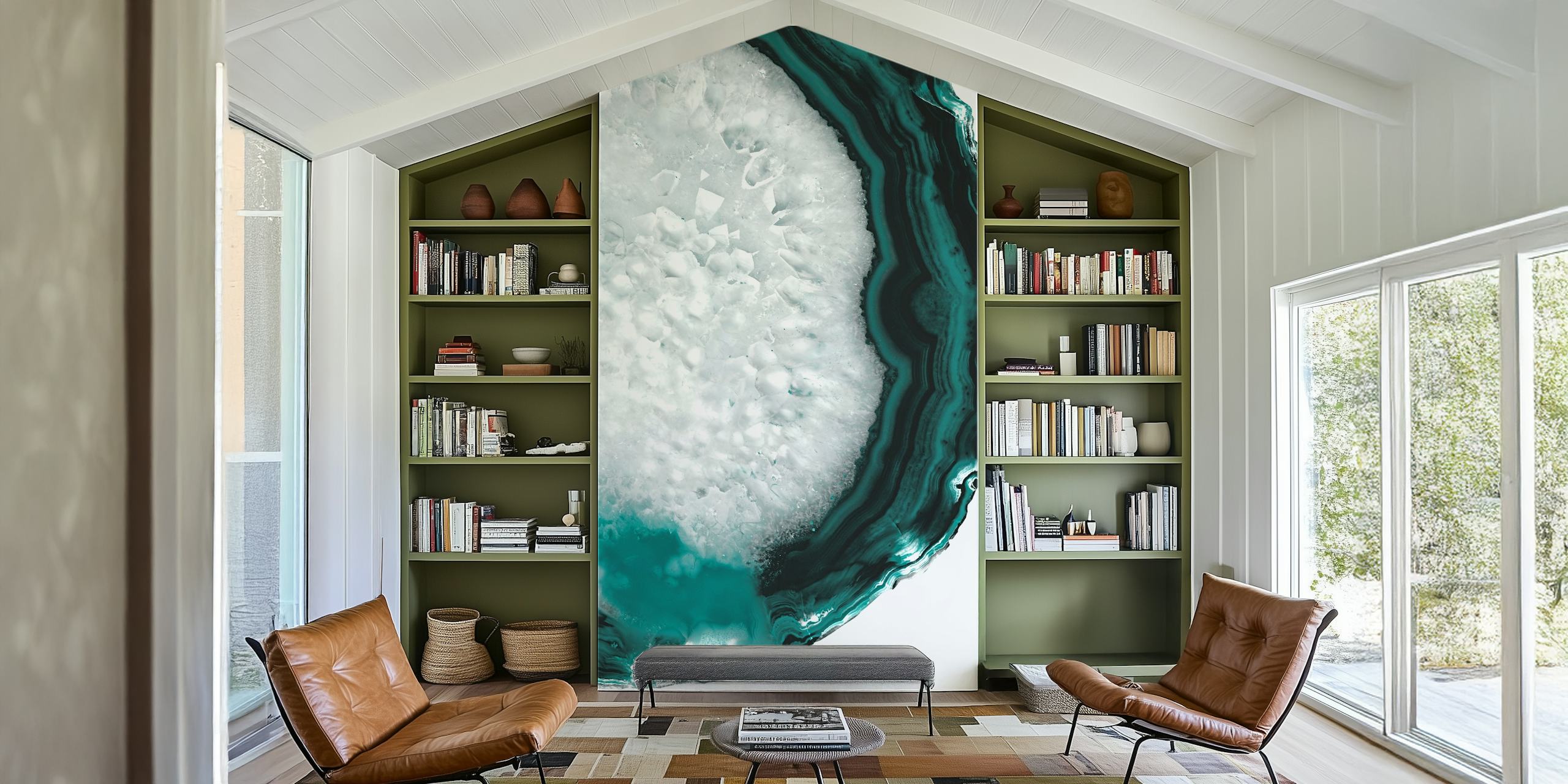 Teal Agate Glam wallpaper in a room setting