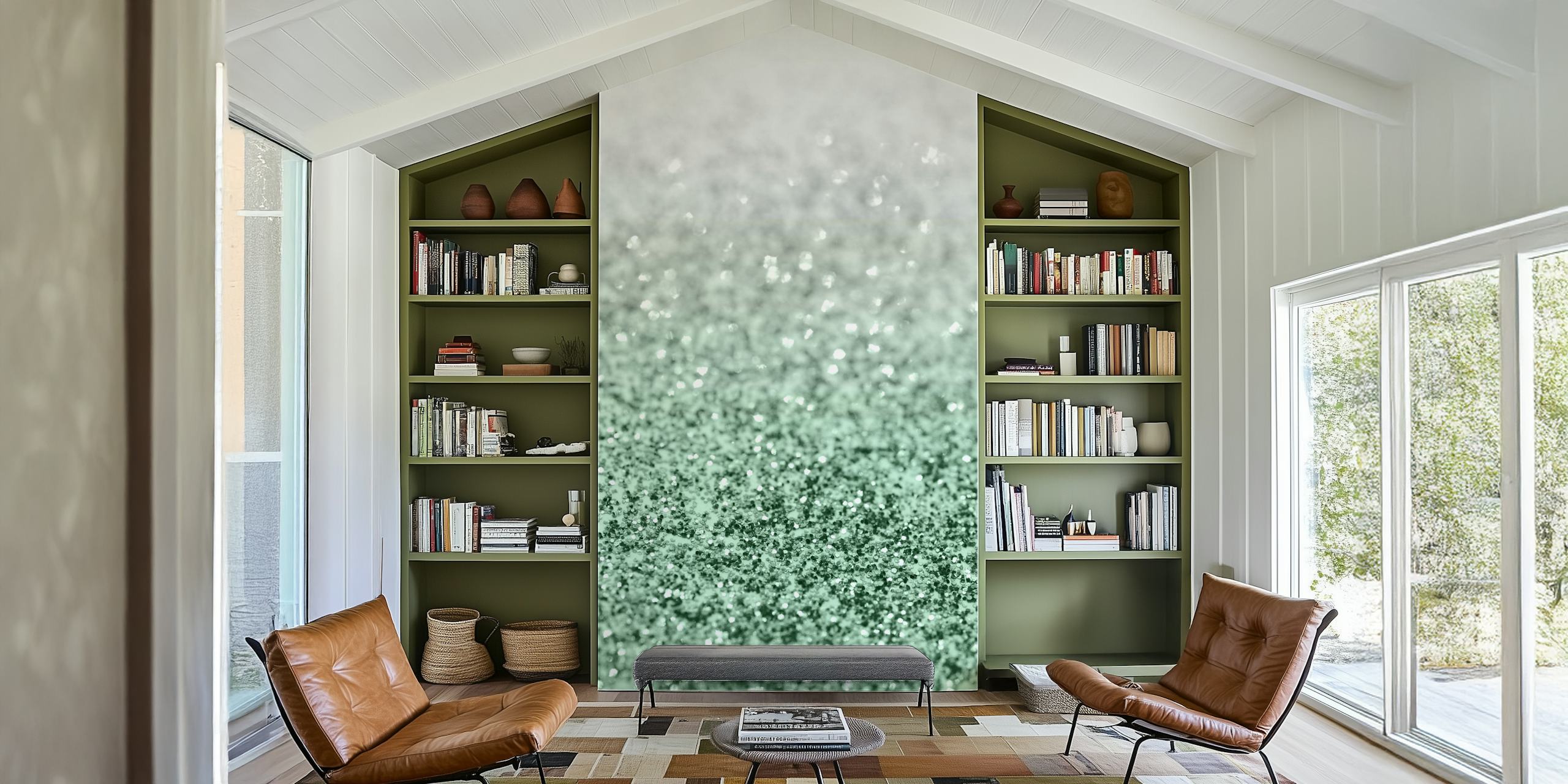 Mint green glitter wallpaper with shimmering texture