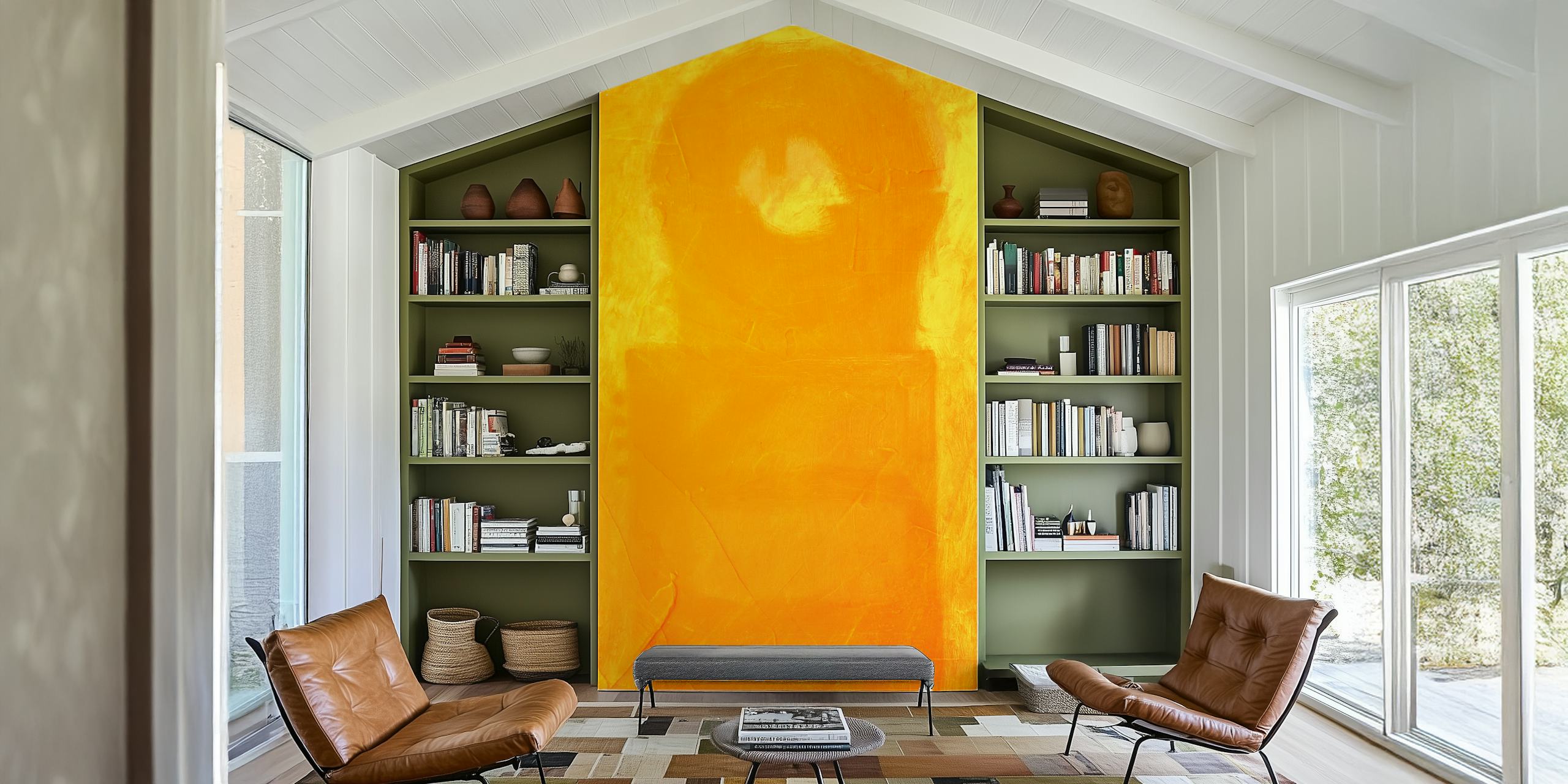 Vibrant yellow cyclic wallpaper in a room