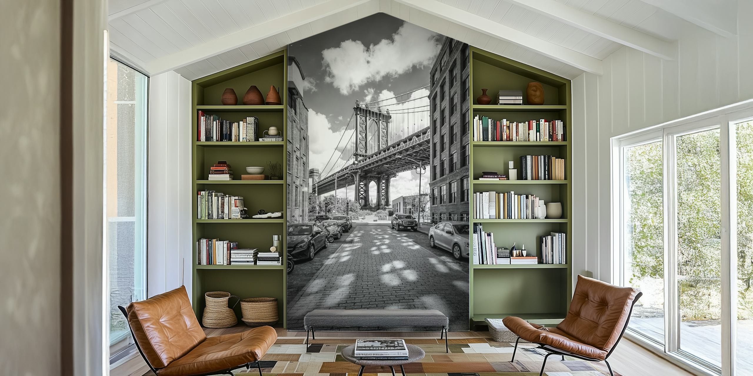 Manhattan Bridge in black and white wallpaper