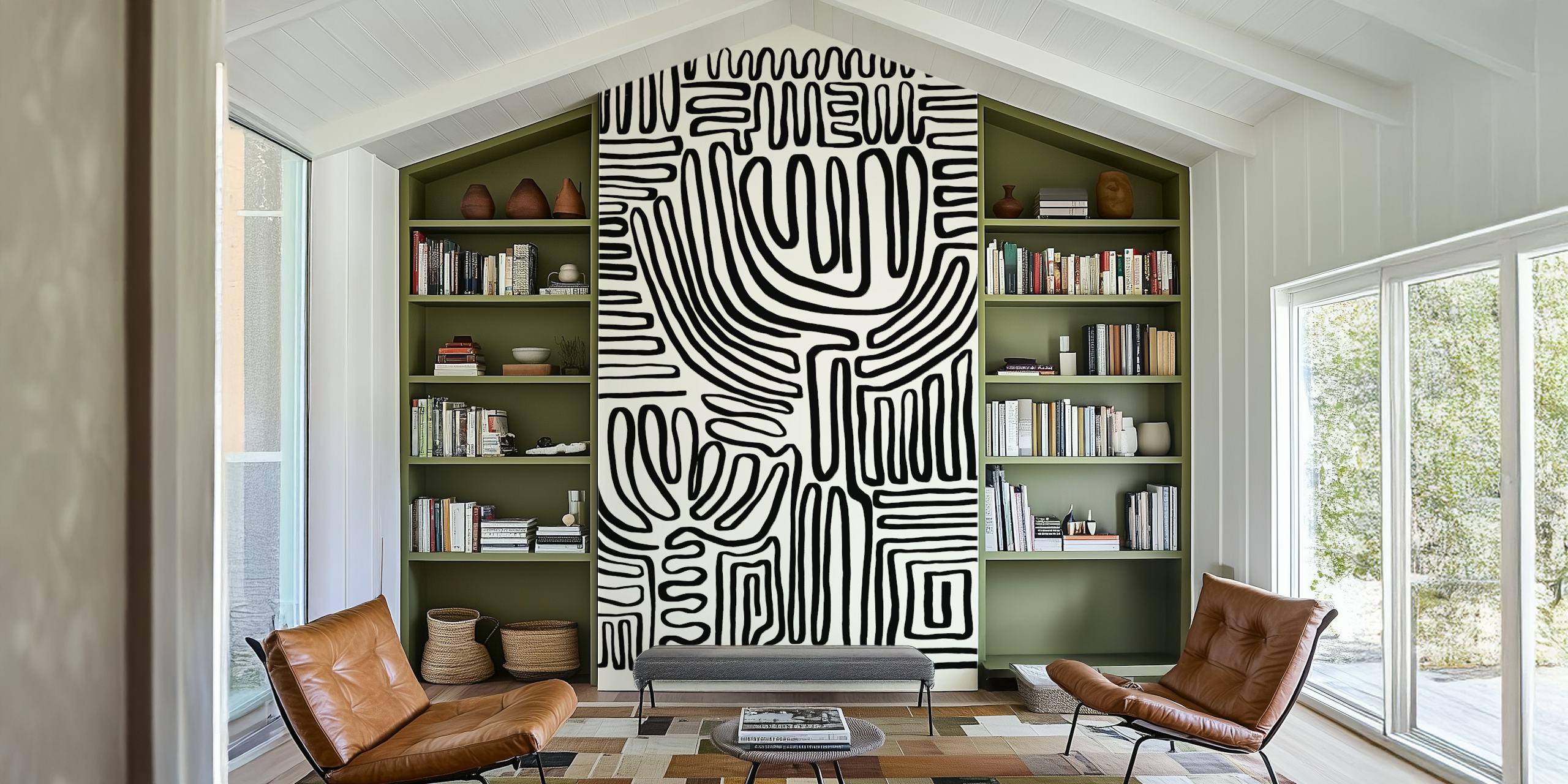 Bold black tribal lines on a light background wallpaper