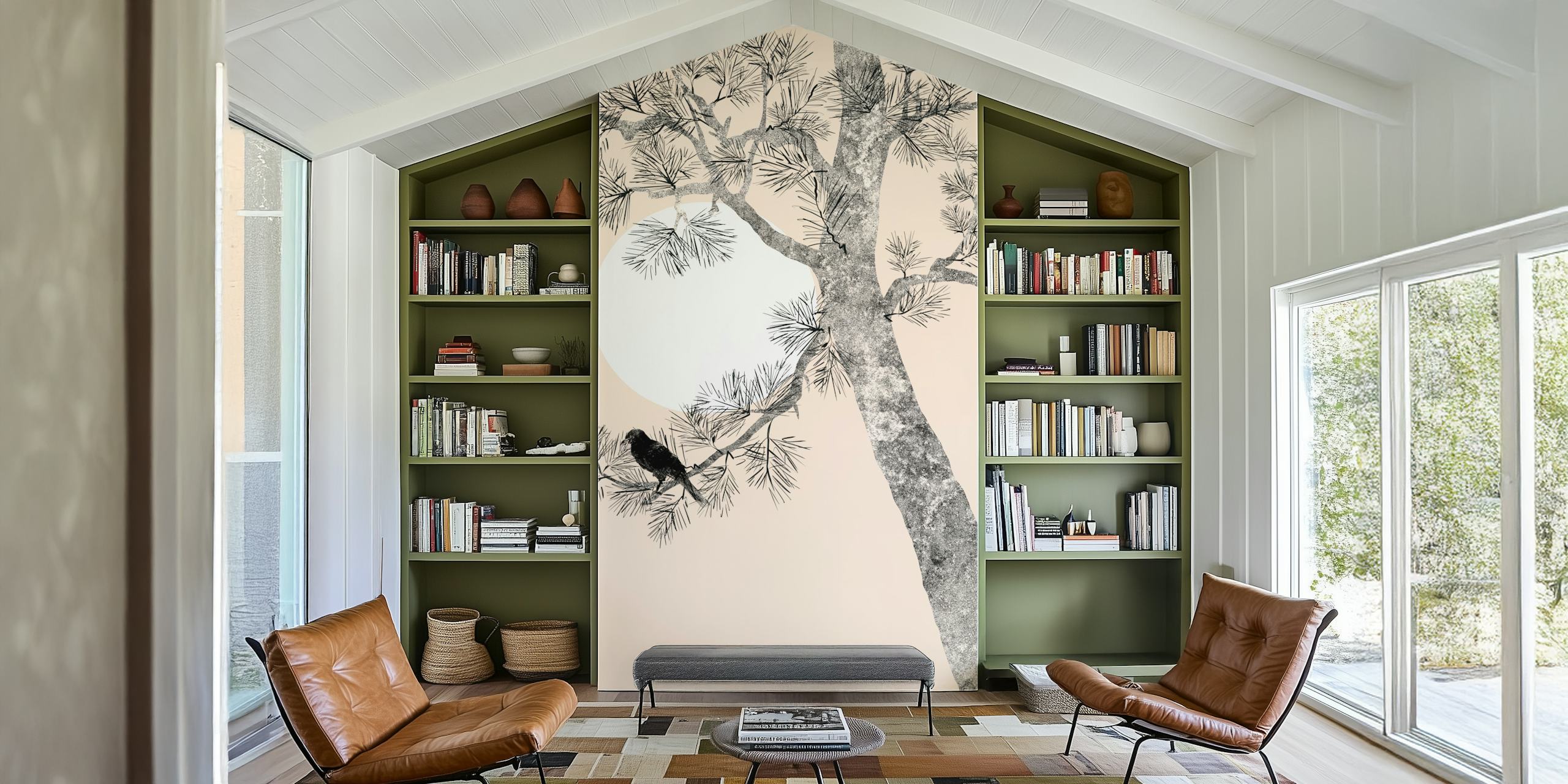 Papel de parede Moonlit Pine Elegance em um quarto