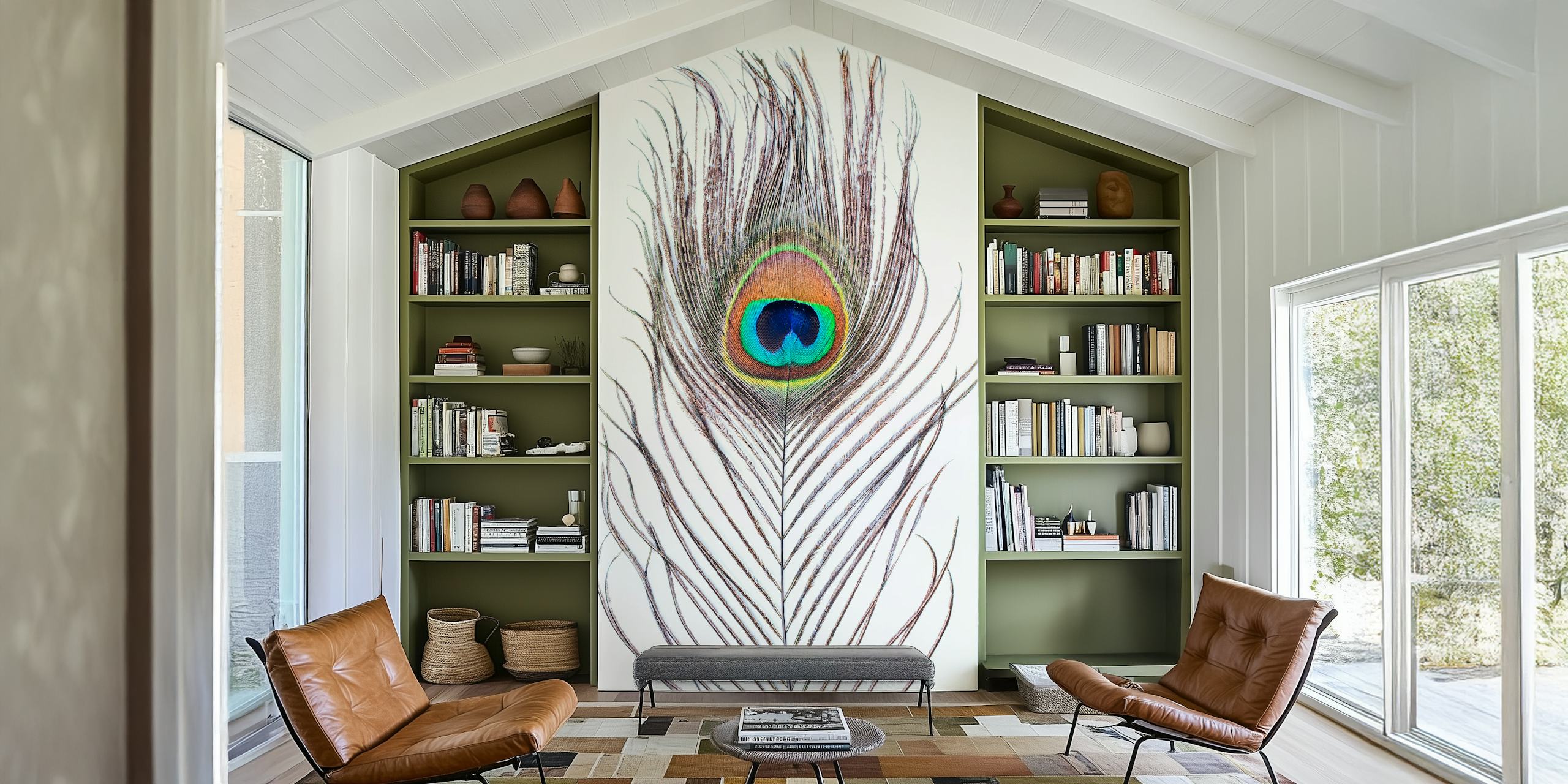 Peacock Feder Tapetdesign in einem Raum