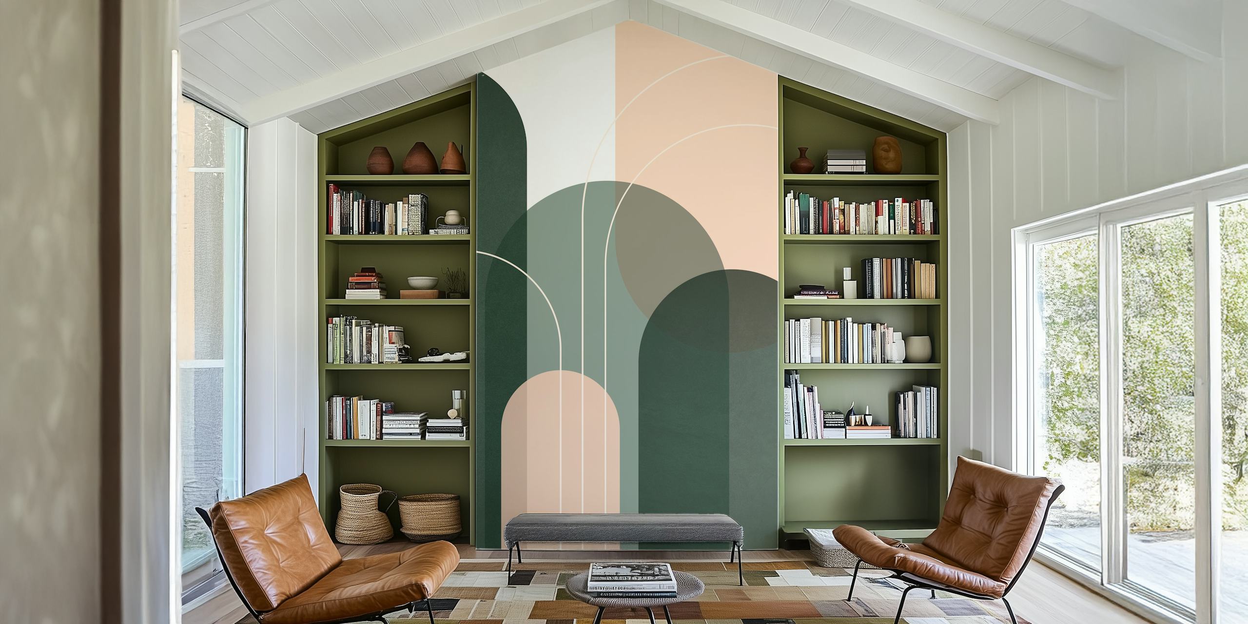 Tapeta Sage Green Flow 1 w pokoju