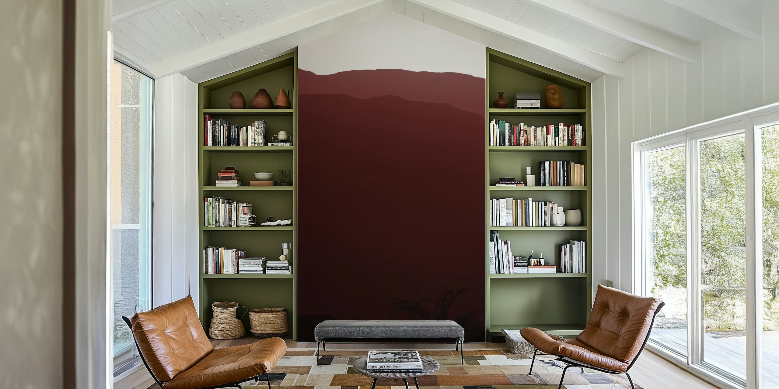 Red mountain landscape wallpaper with silhouettes of peaks at twilight