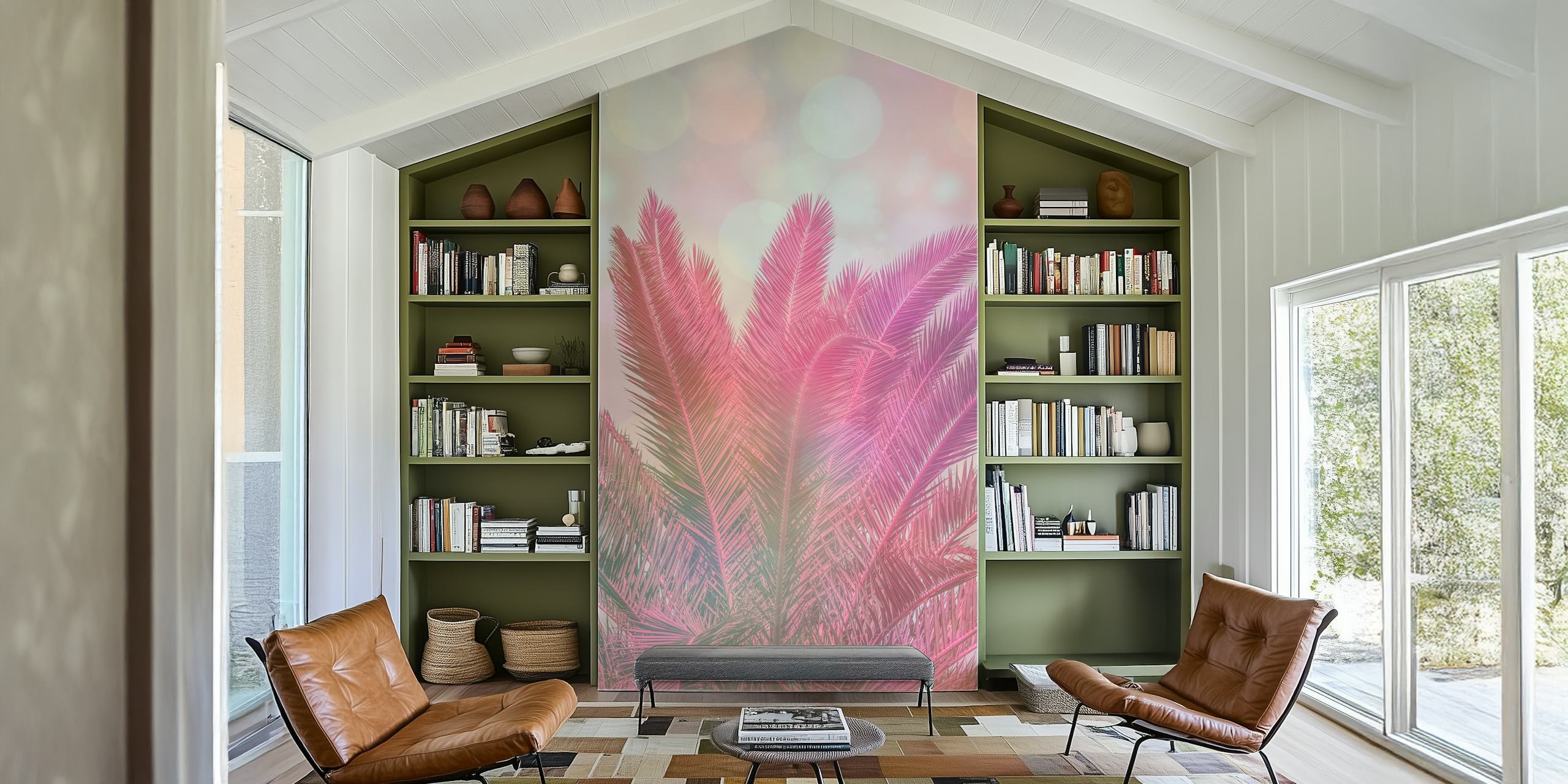 Carta da parati Pink Palm Sunset in un contesto interno
