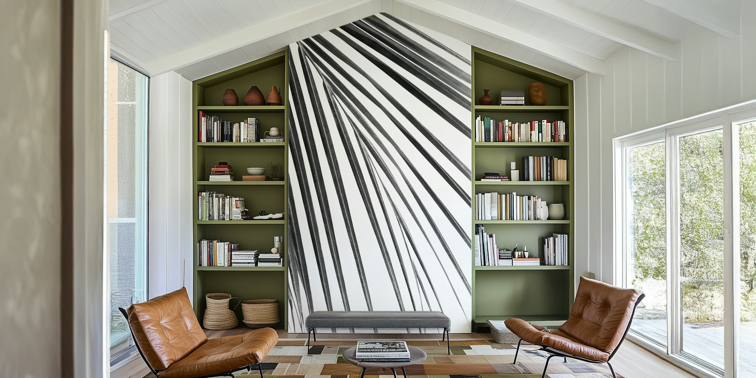 Black and white palm leaf pattern wallpaper