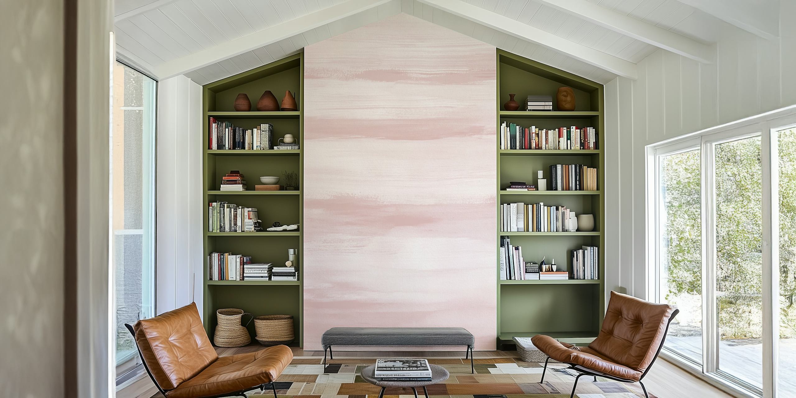 Papier peint à rayures aquarelles blush doux pour une ambiance sereine dans la pièce